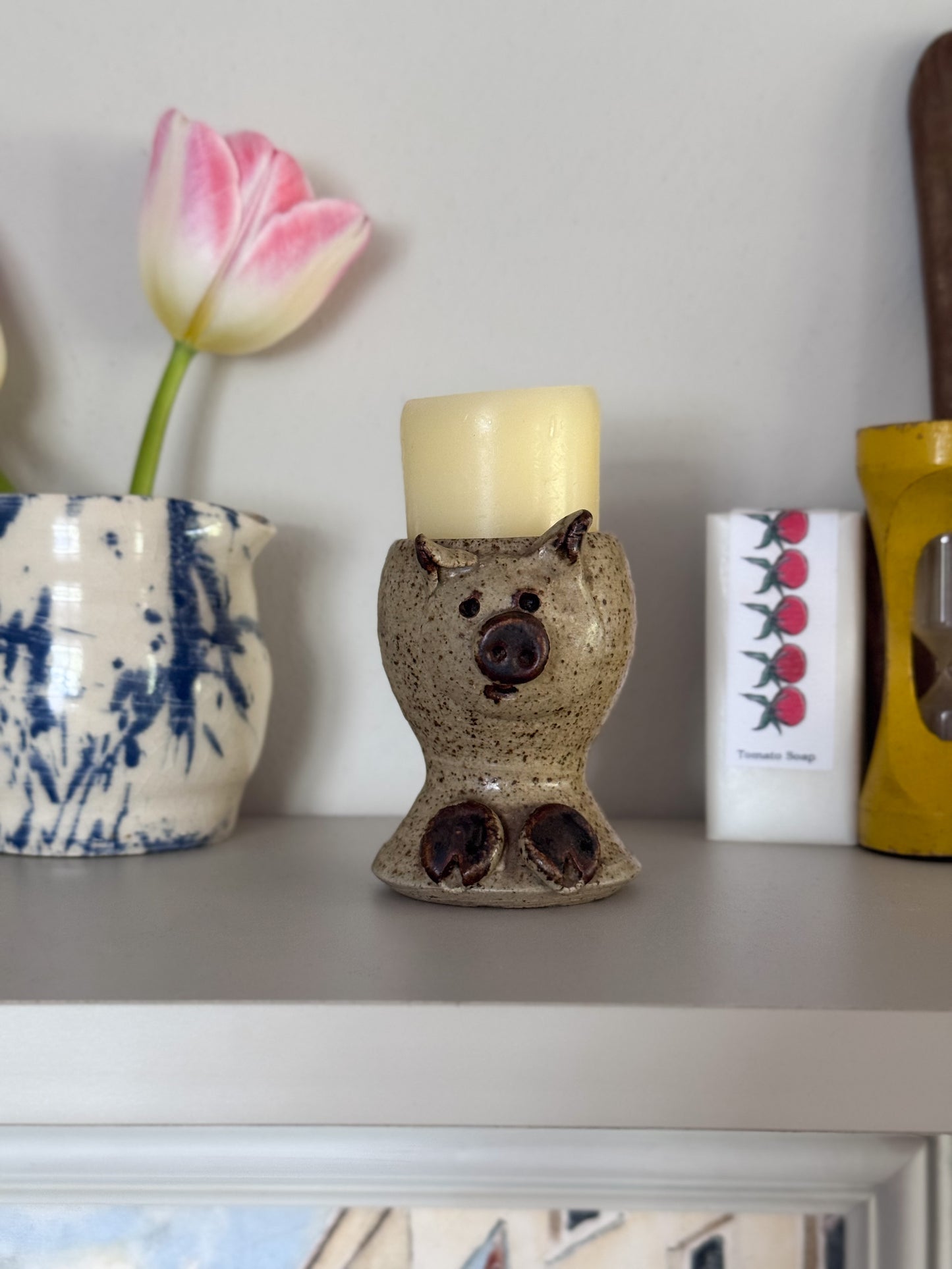 Vintage Welsh Studio Pottery Pig Egg Cup by Begelly Pottery, Pembrokeshire