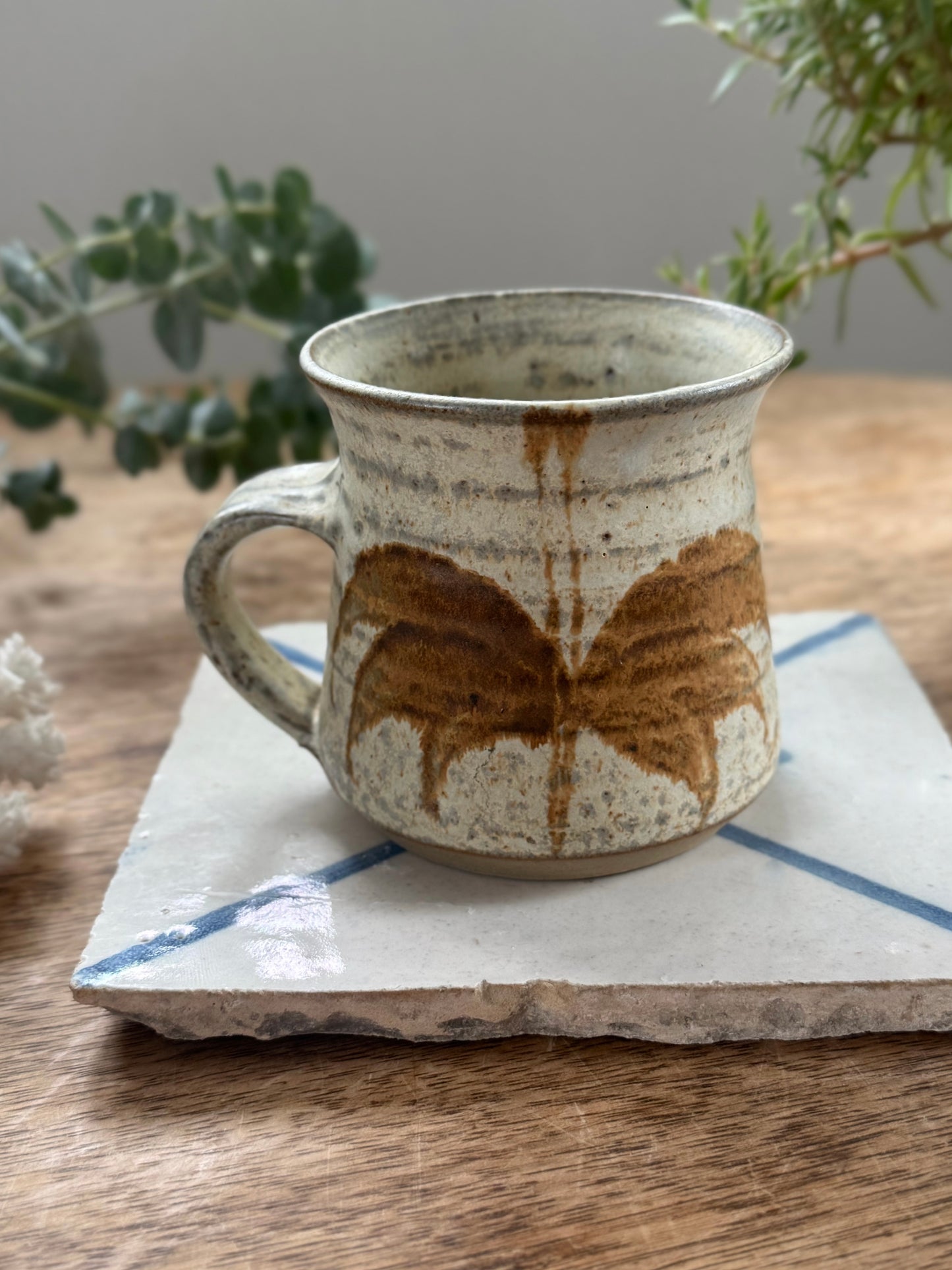 Vintage Studio Pottery Abstract Butterfly Mugs