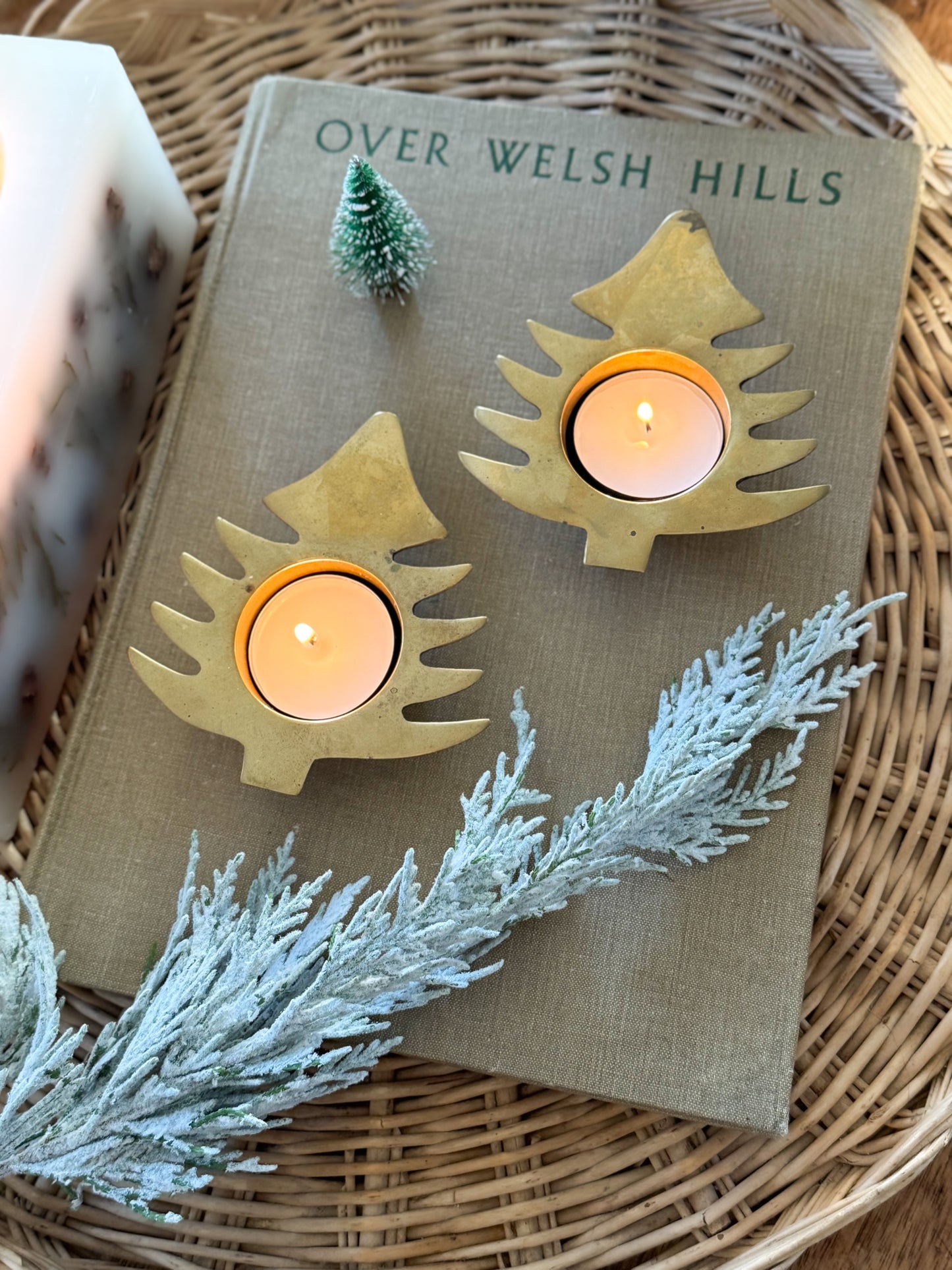 Vintage Brass Christmas Tree Tea-Light Holder Pair