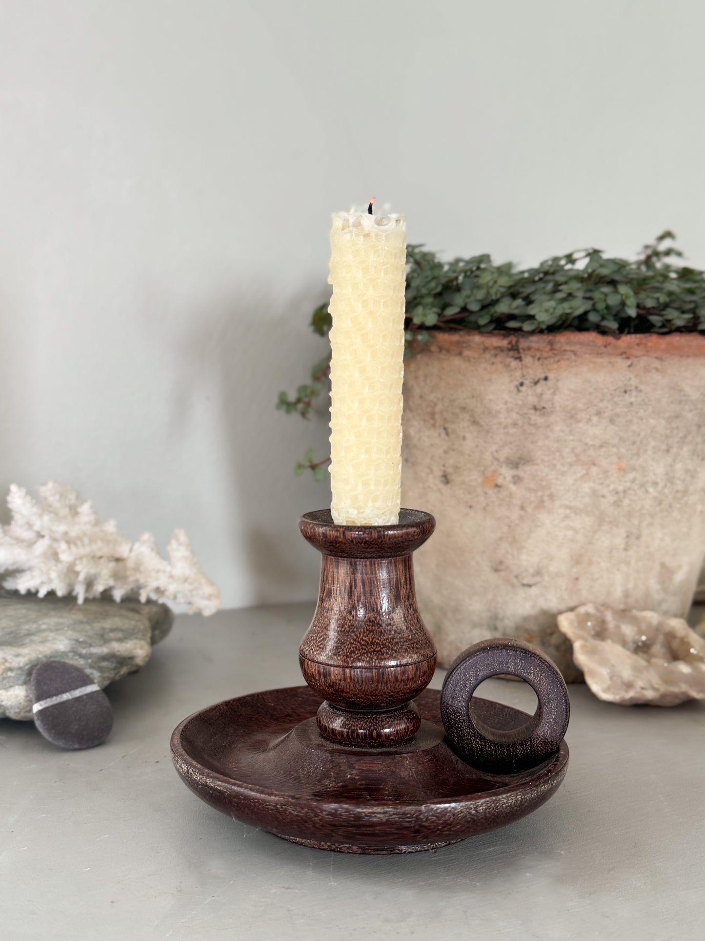 Vintage Hand-Turned Wooden Chamberstick