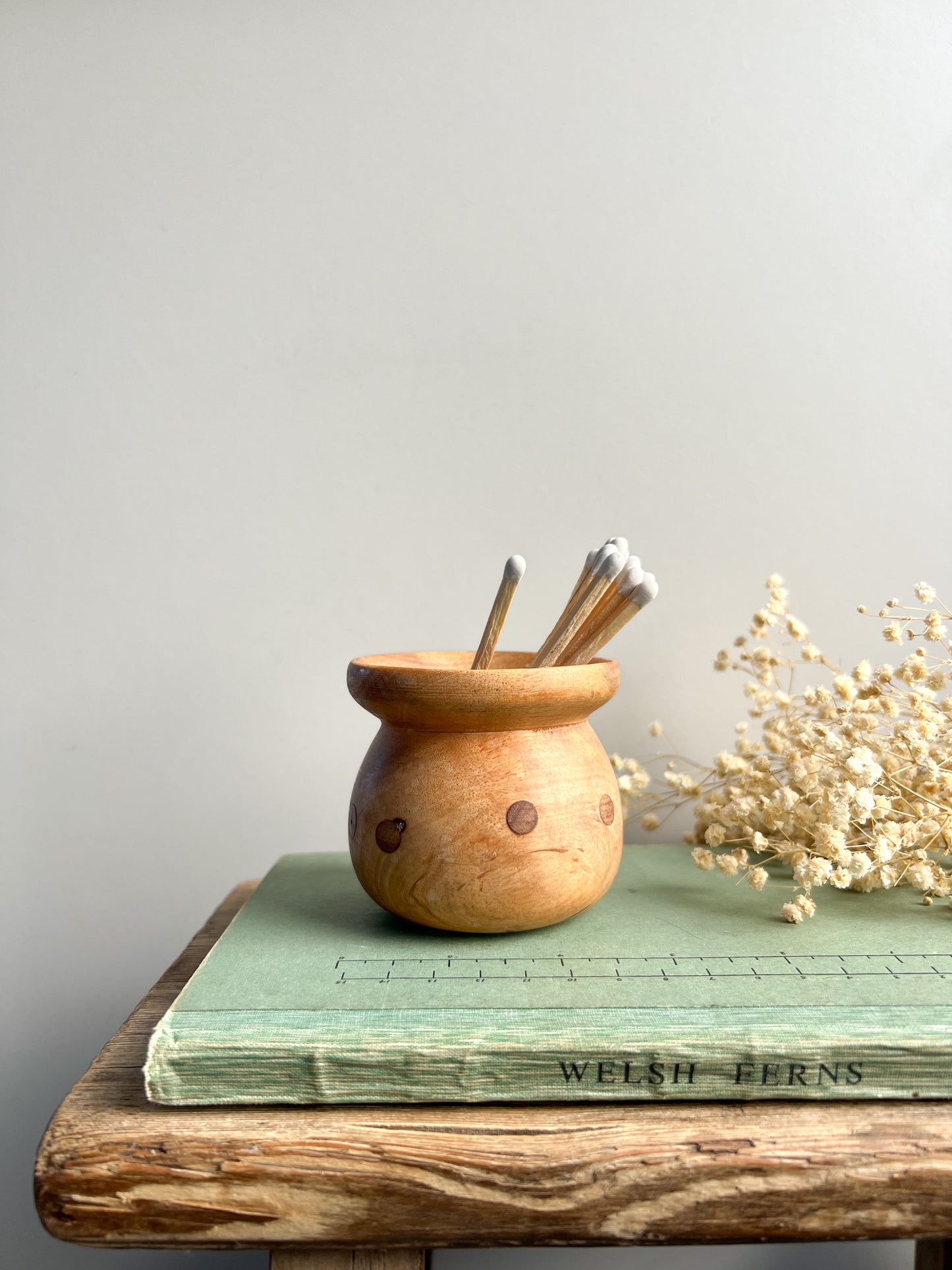 Hand-Turned Small Wooden Polka Dot Vase