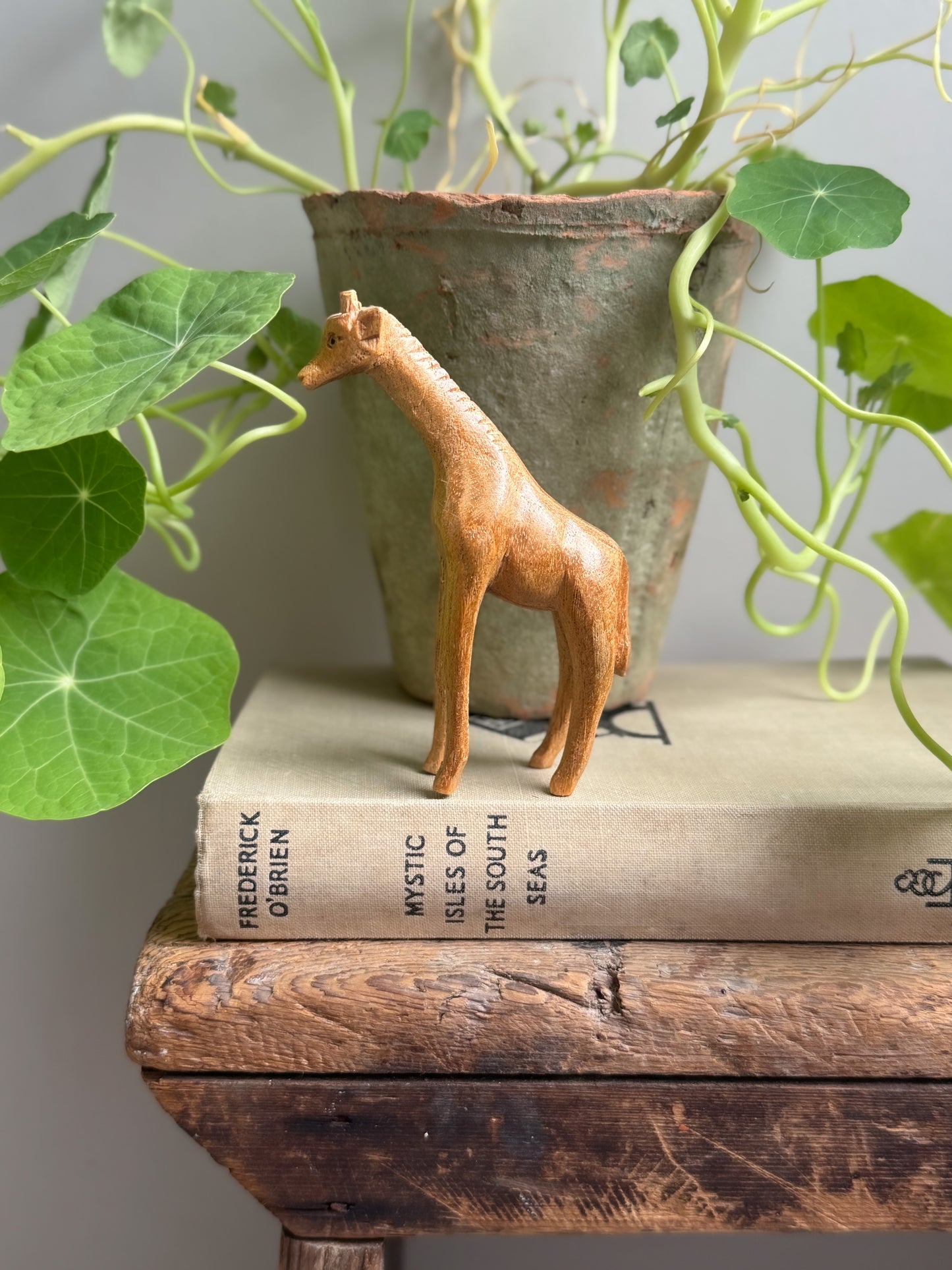 Hand-Carved Wooden Giraffe, Vintage Folk Art Figurine
