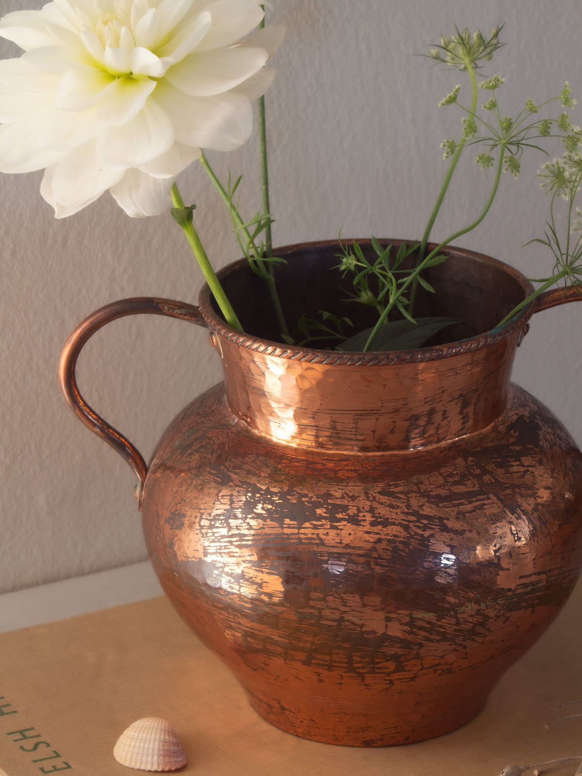 Antique Handmade Arts & Crafts Copper Vessel with Riveted Handles