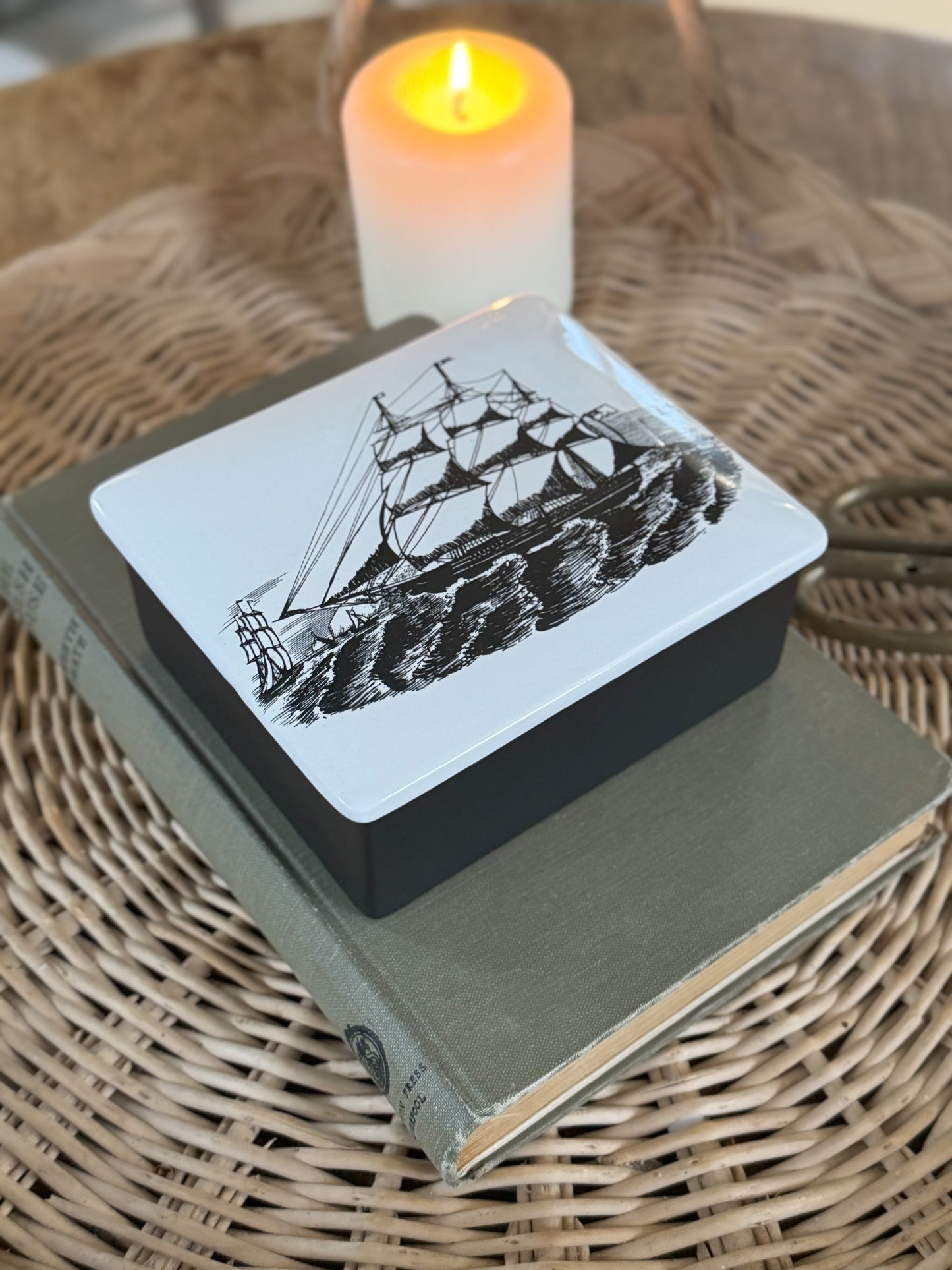 Vintage Midcentury Portmeirion Sailing Ships Ceramic Trinket Box