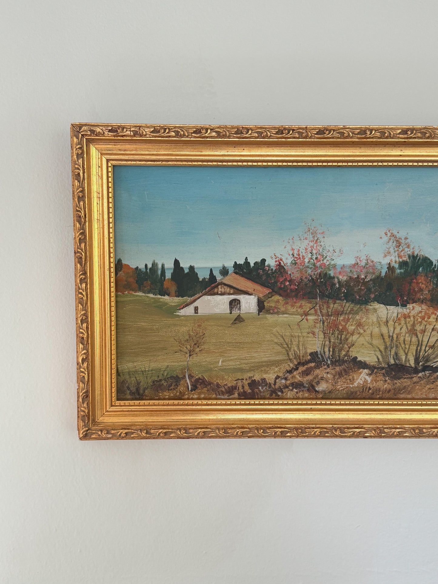 Vintage Framed Original Oil on Board Scandinavian Rural Landscape