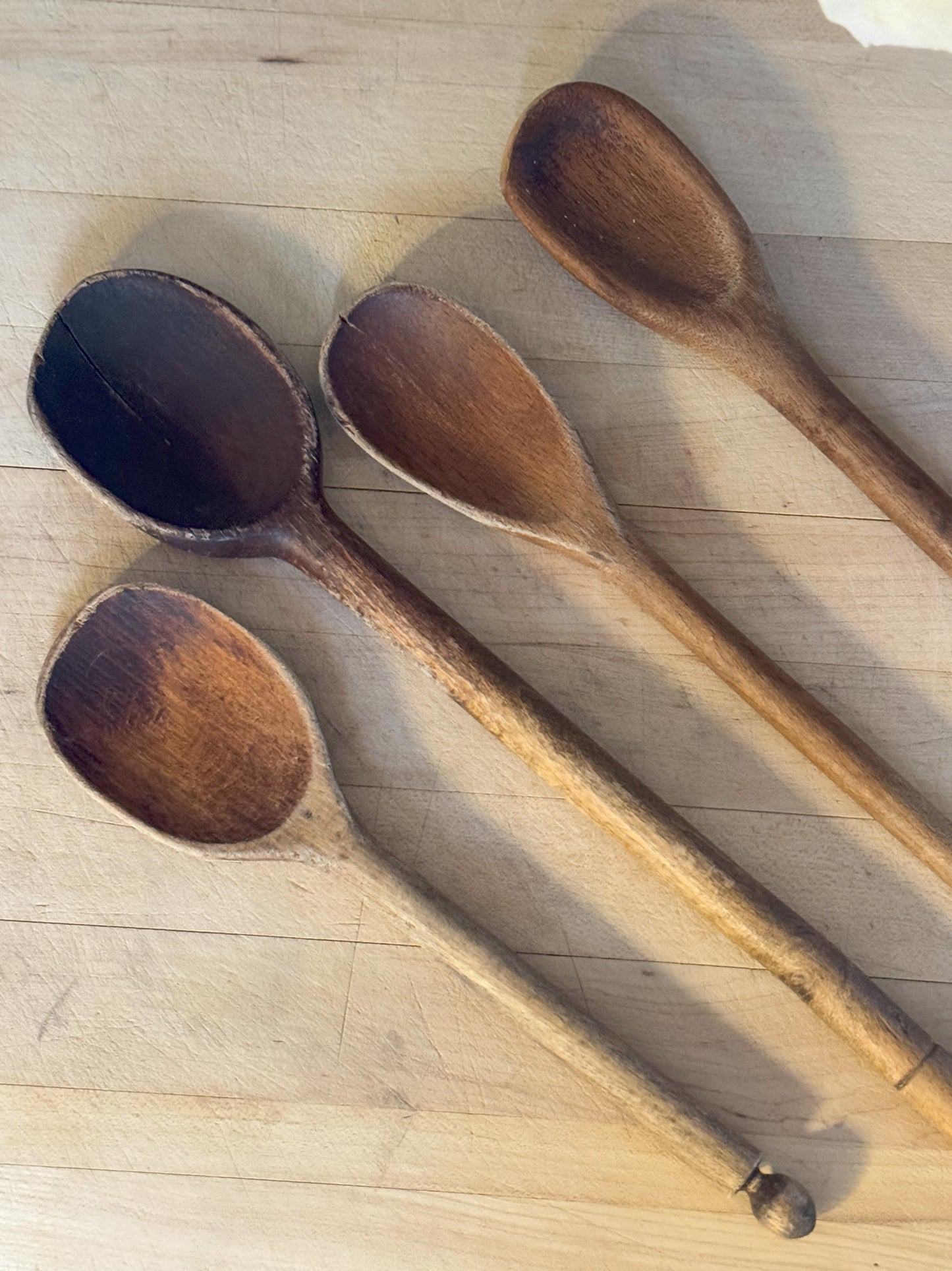 Vintage Handmade Aged Wooden Spoons • Set of 4