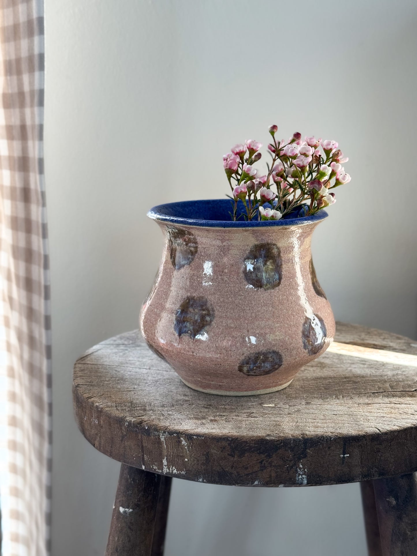 Vintage Studio Pottery Abstract Polka Dot Vase - Signed JL