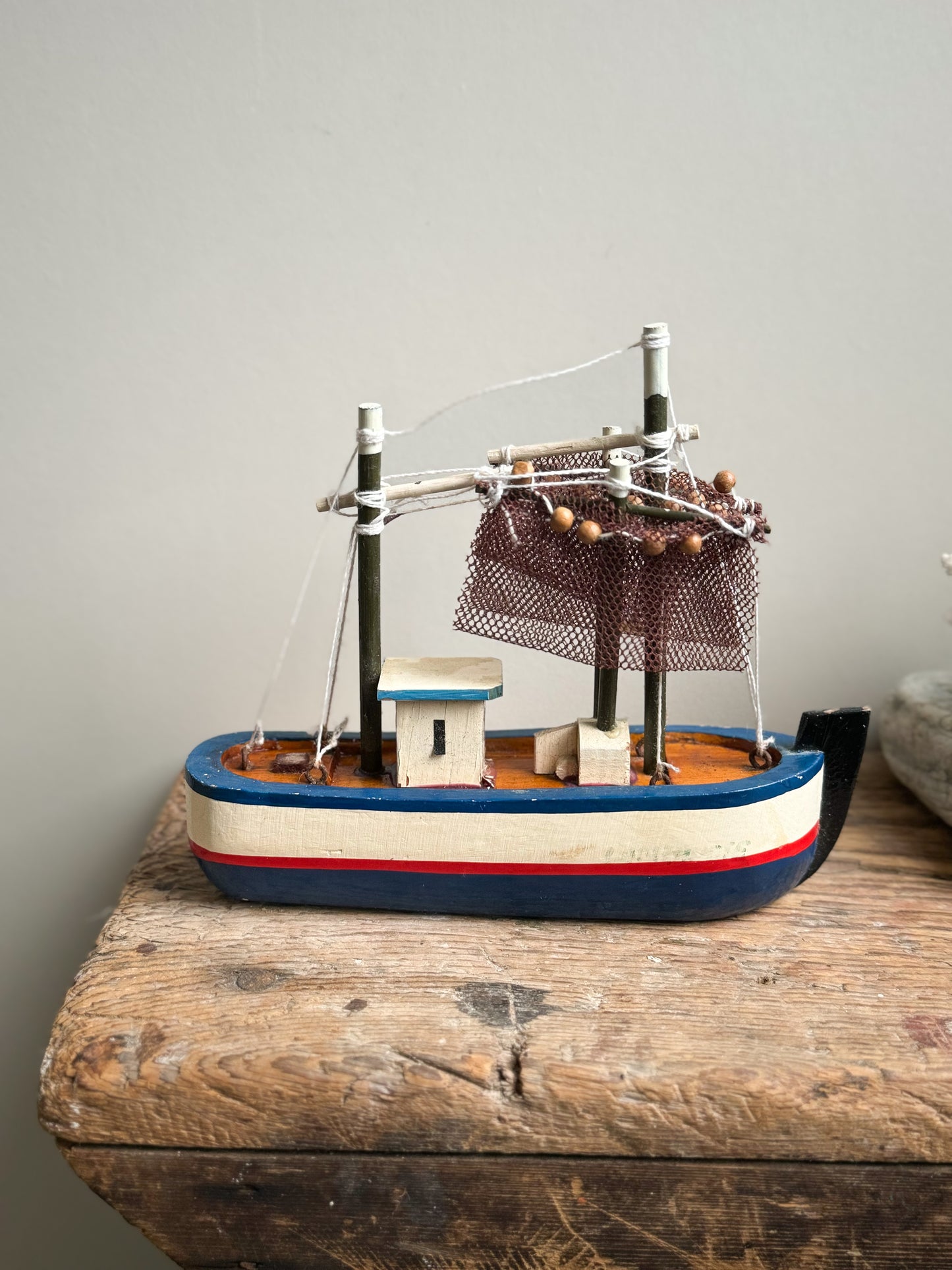 Vintage Handmade Wooden Fishing Boat