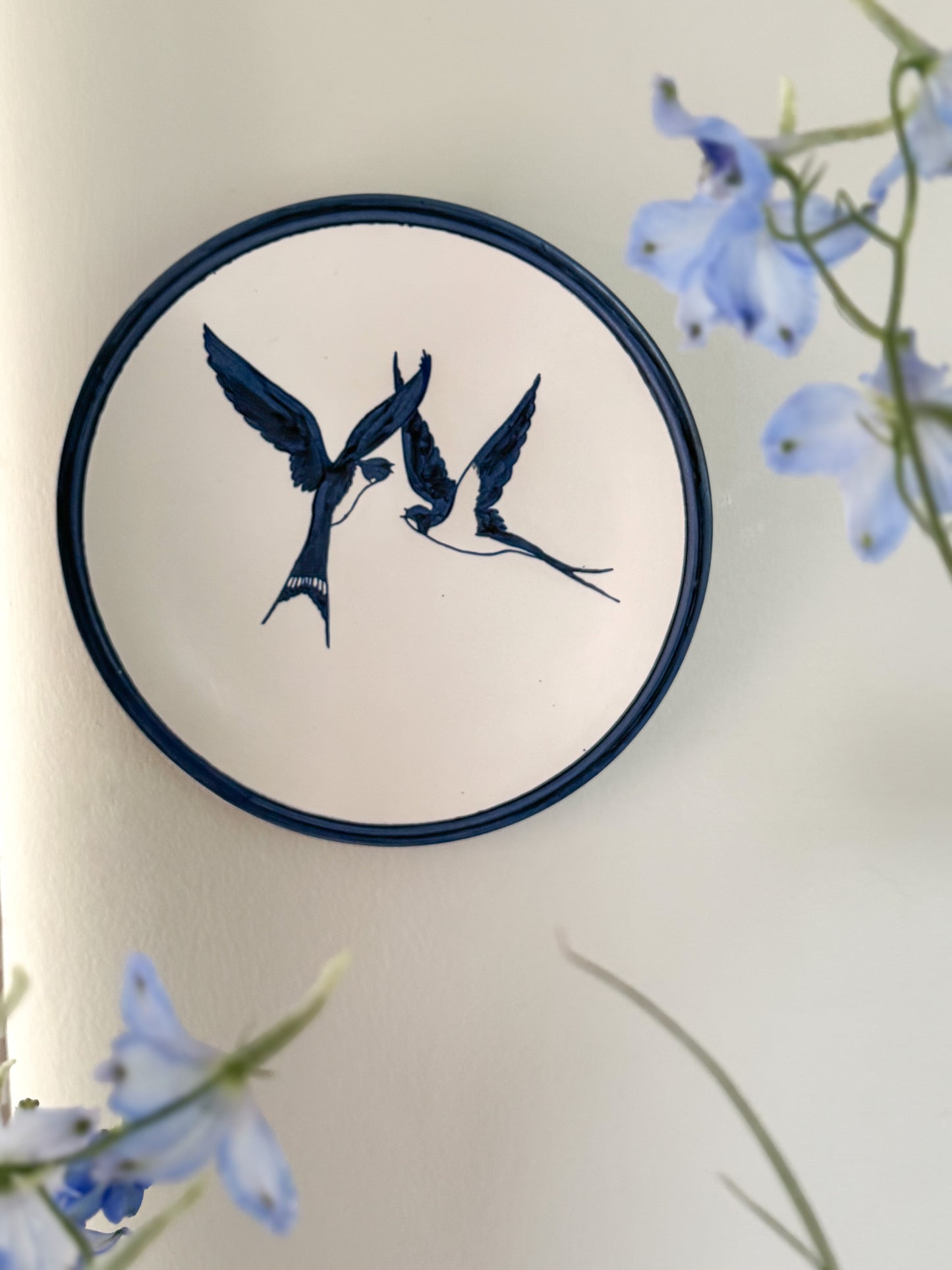 Vintage Hand-Painted Swallows Wall Plate, Rieveley Ceramics, Wales