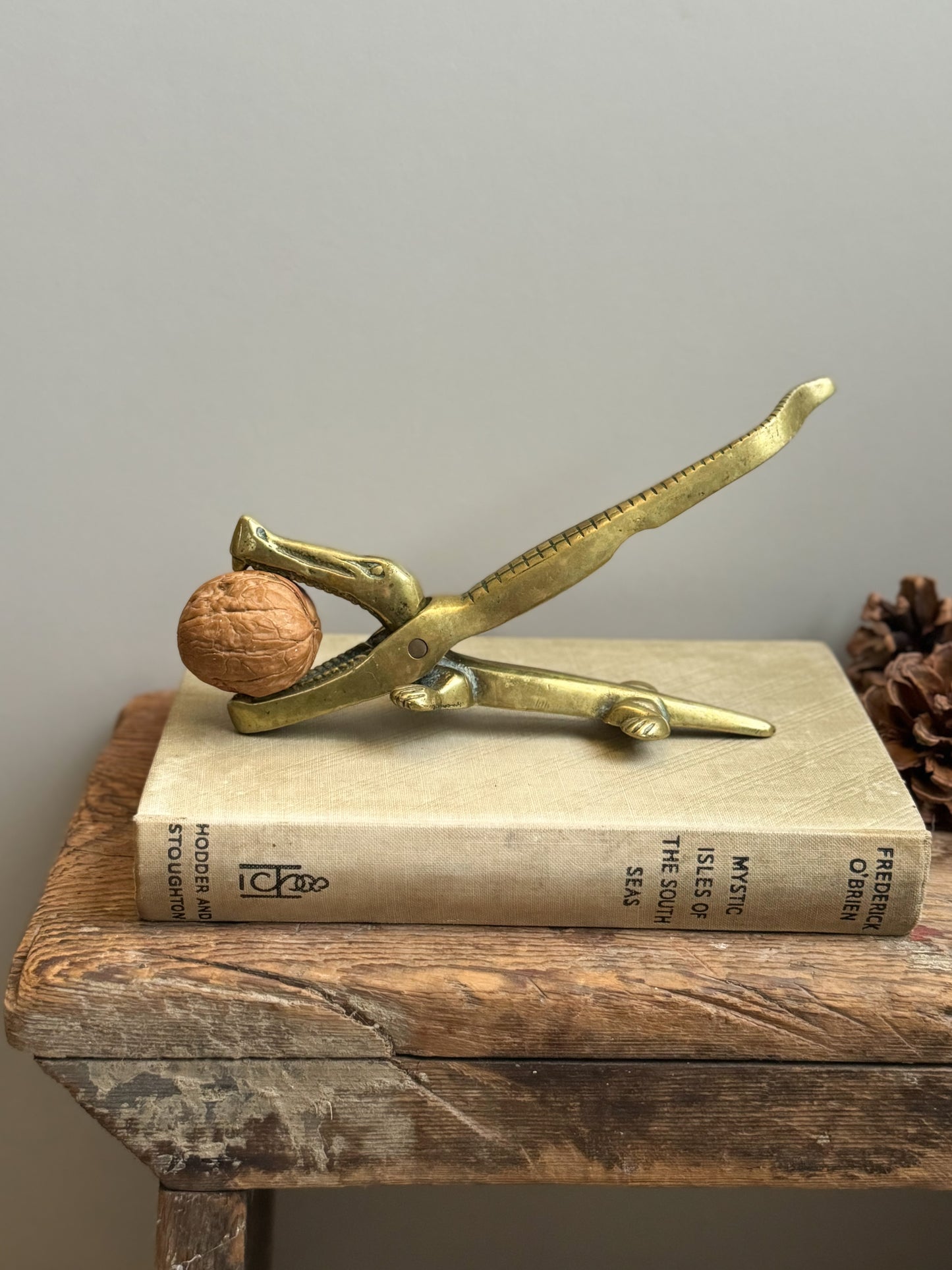 Vintage Solid Brass Alligator Nut Cracker