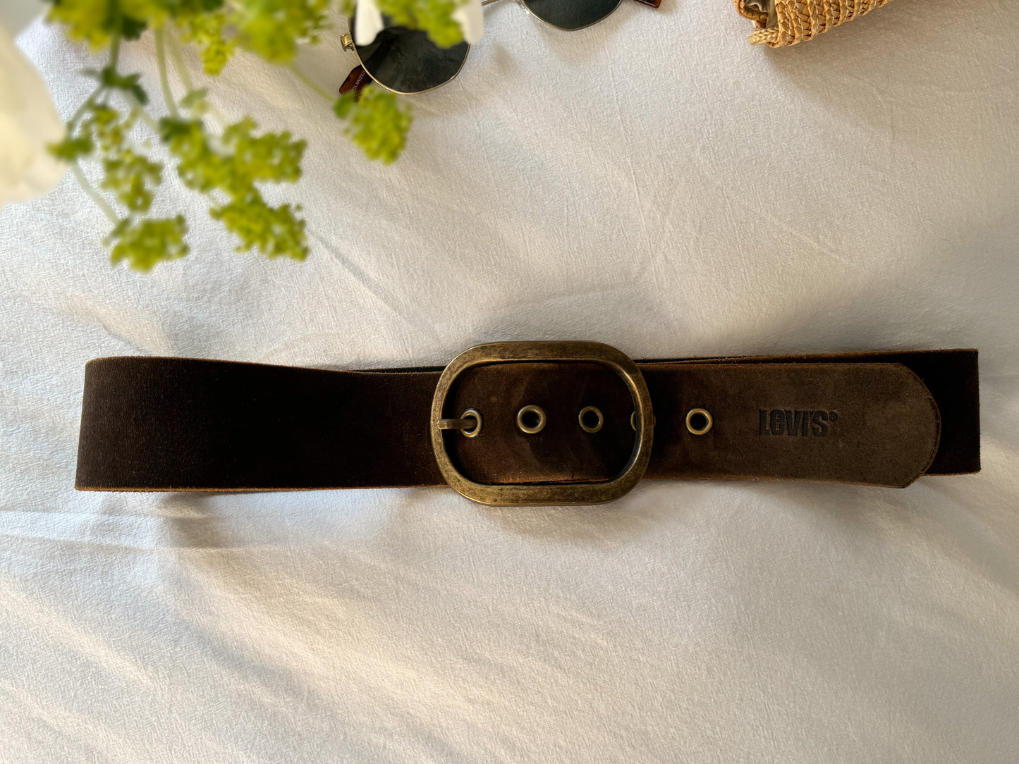 Vintage 1990s Levi’s Brown Suede Belt with Brass Buckle