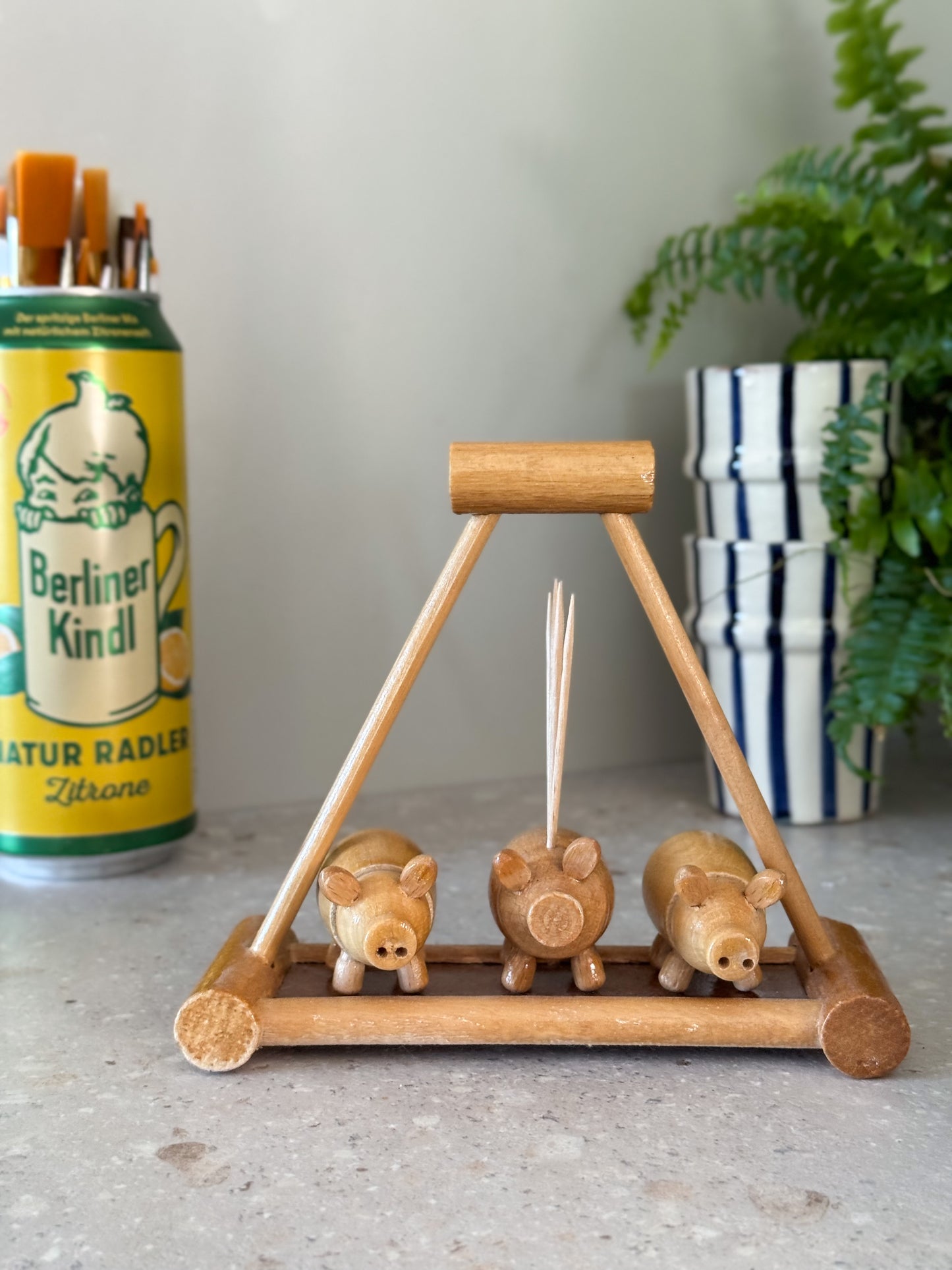 Vintage East German Treen Pig Cruet Set | Three Little Pigs