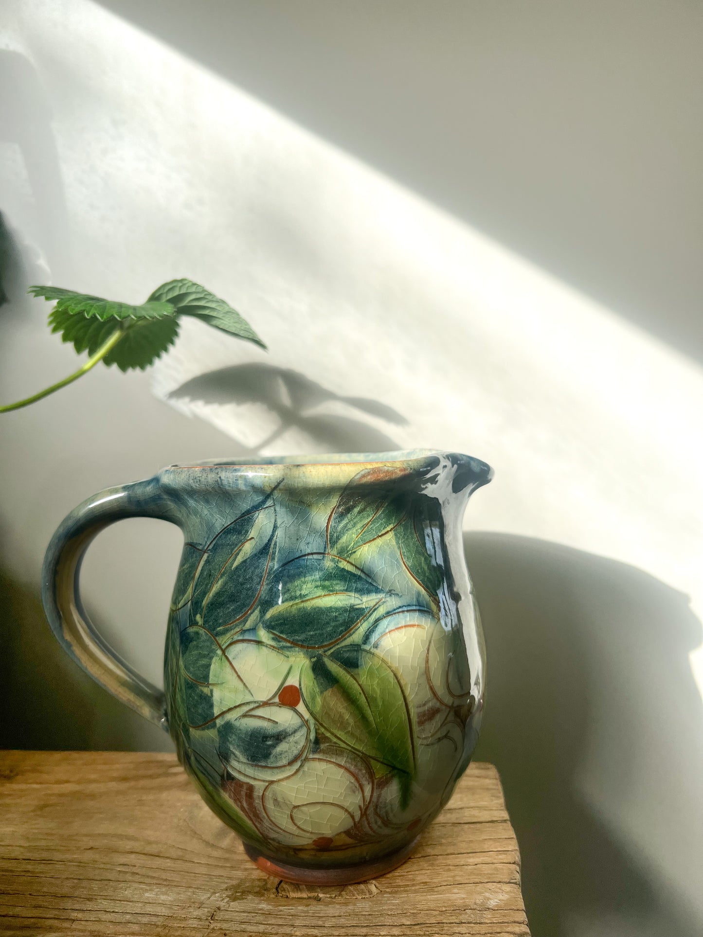 Studio Pottery Floral Terracotta Slipware Jug