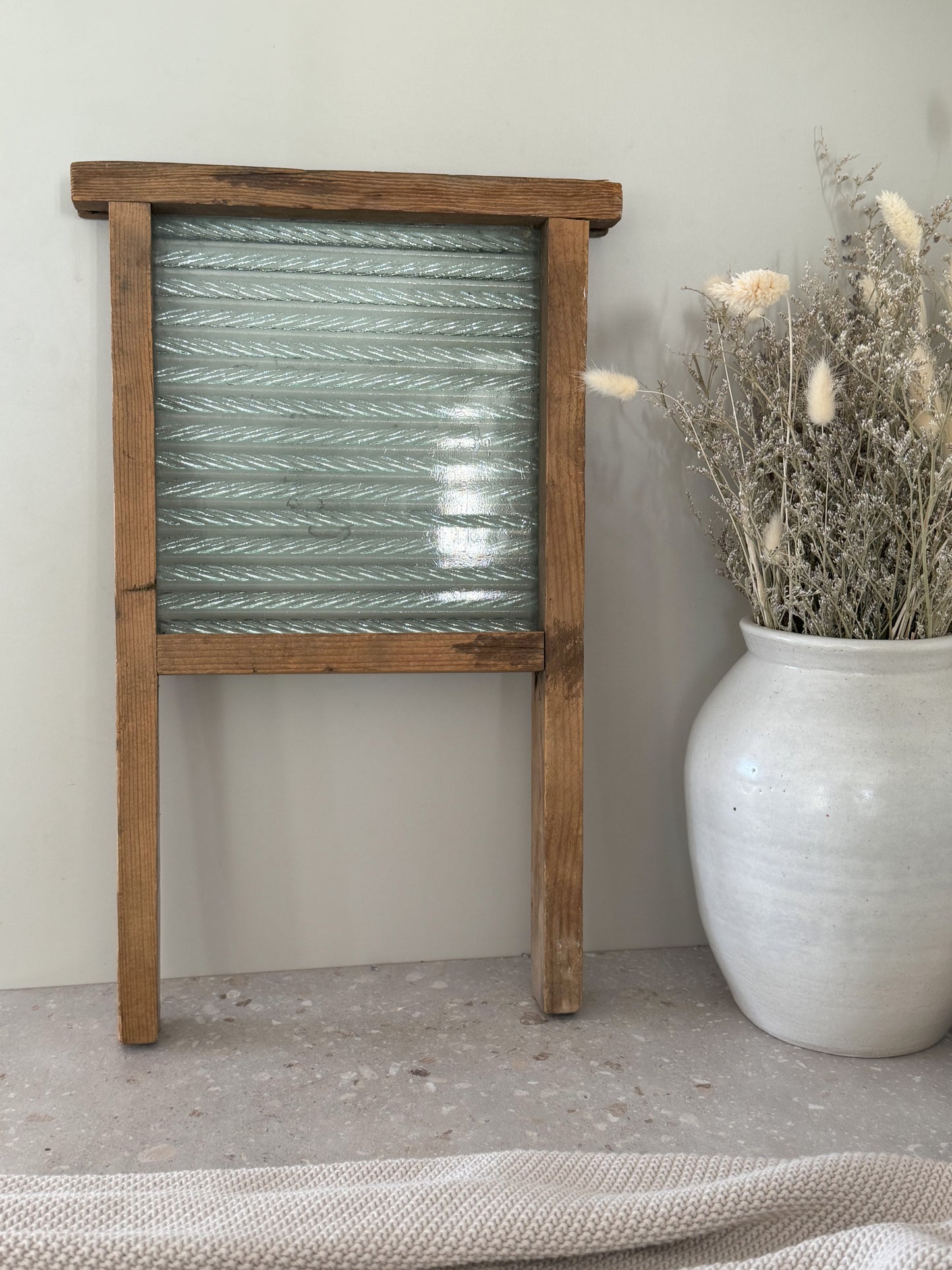 Vintage Wooden Textured Glass Washboard
