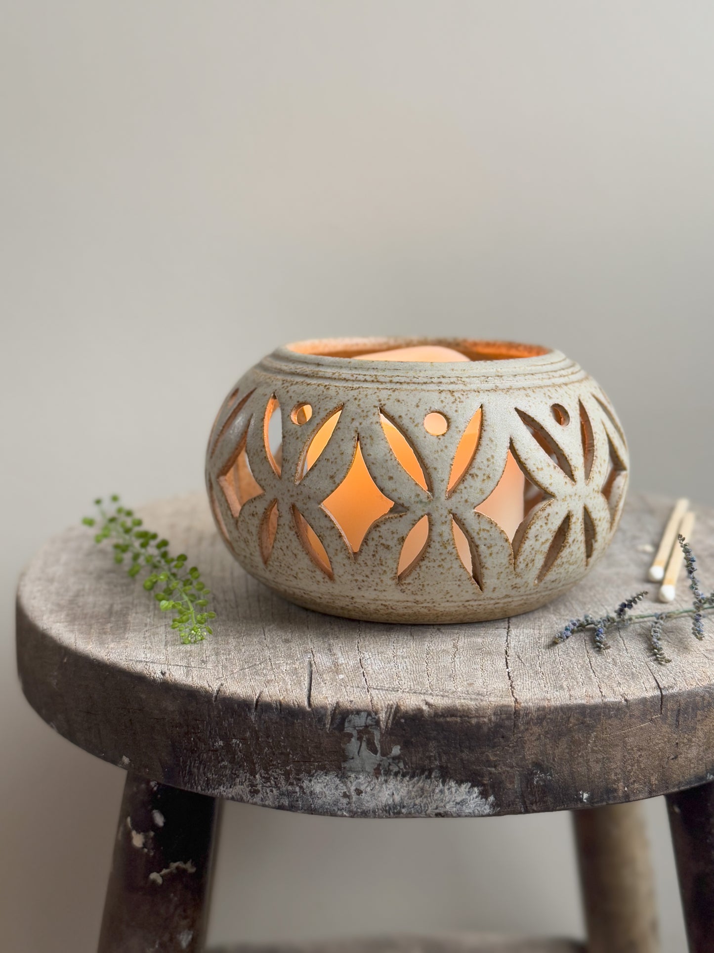 Vintage Studio Pottery Salt Glazed Candle Holder