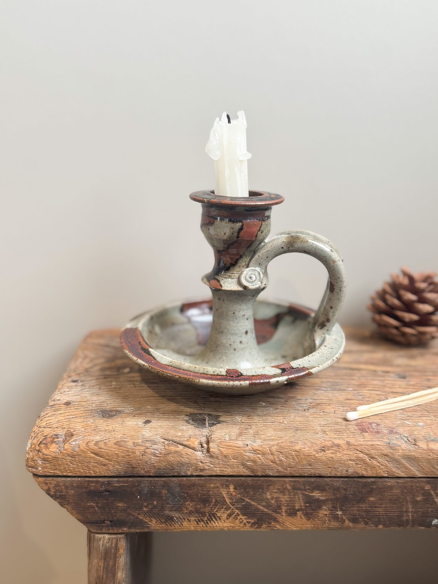 Rare Vintage 1980s Welsh Studio Pottery Chamberstick by Vicky Buxton, Conway, North Wales