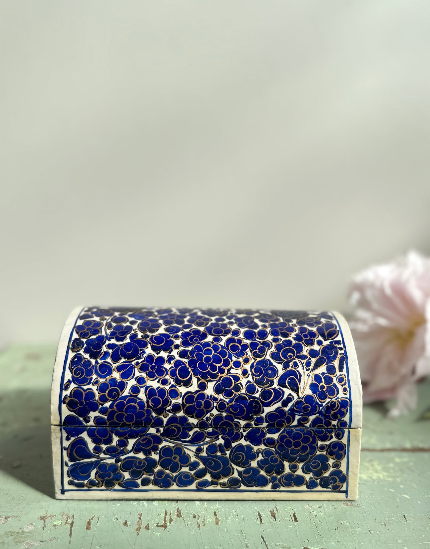 Vintage Indian Papier-Mâché Floral Trinket Box