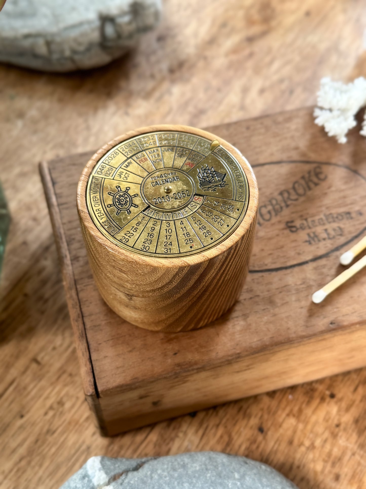 Hand-Turned Brass & Wood Perpetual Calendar (2013–2052)