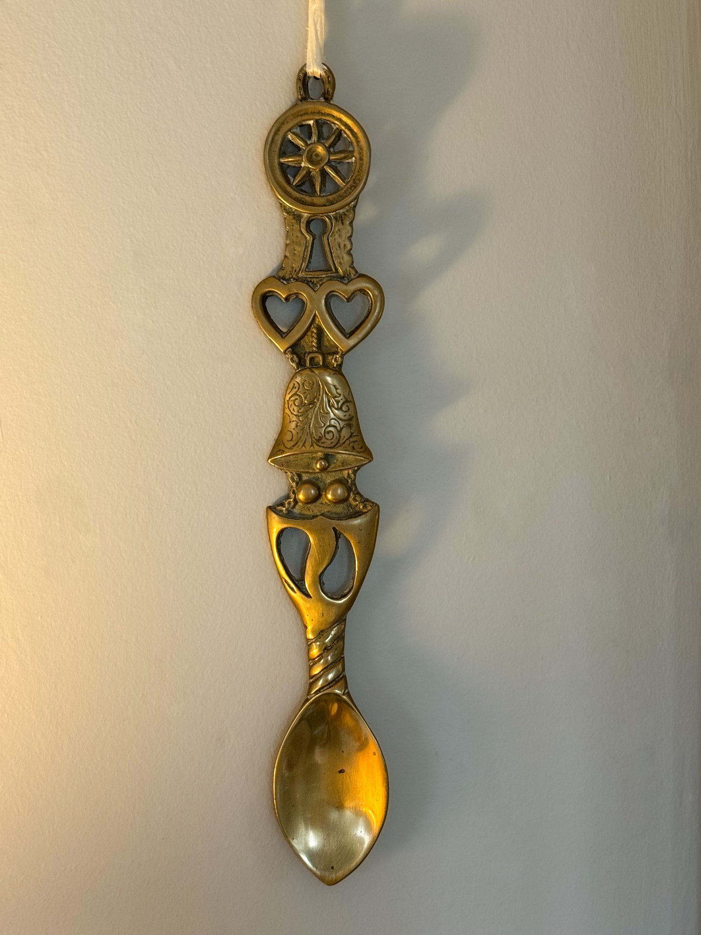 Large Vintage Solid Welsh Brass Love Spoon
