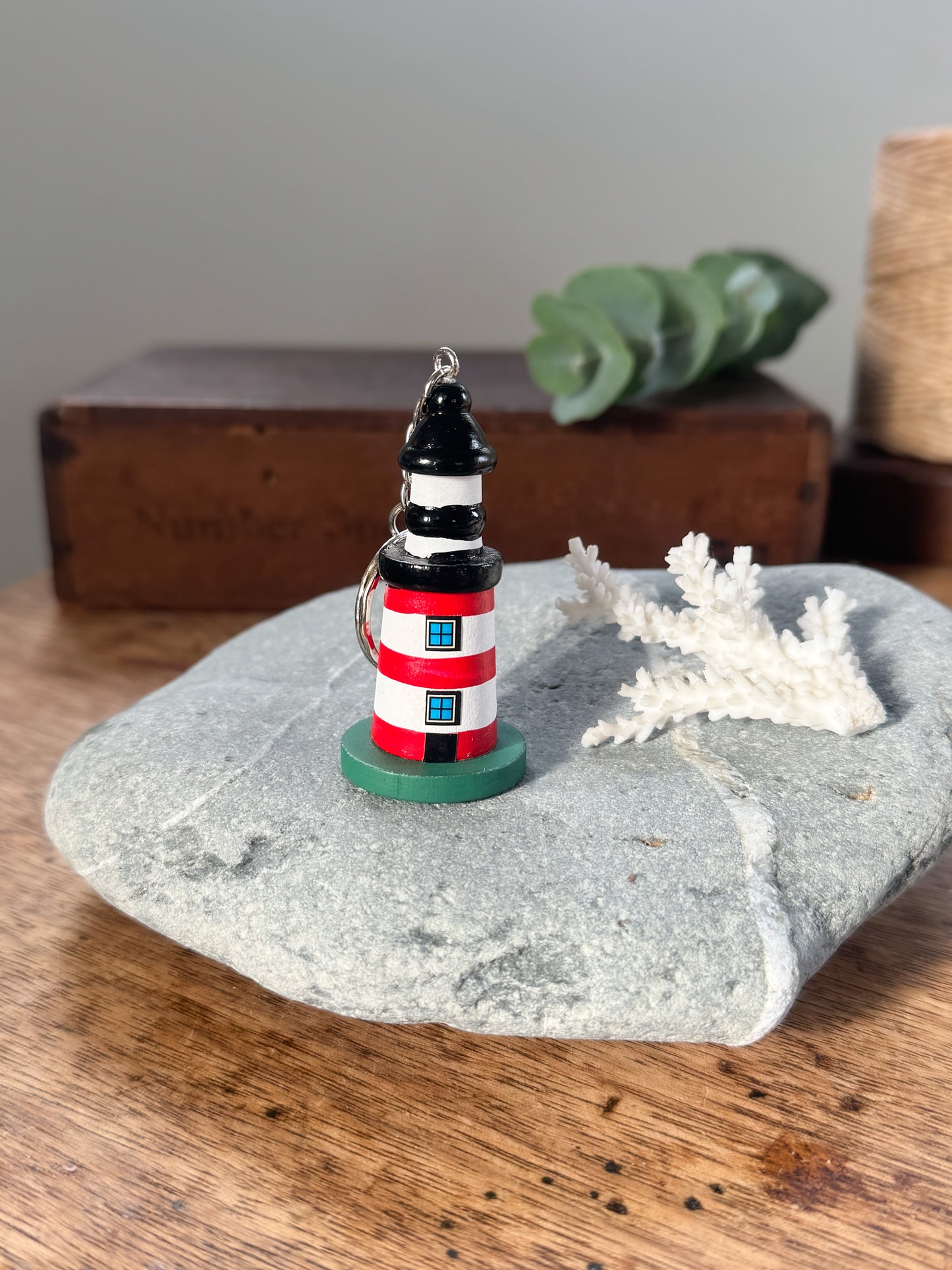 Vintage Wooden Lighthouse Keyring (Option 2)