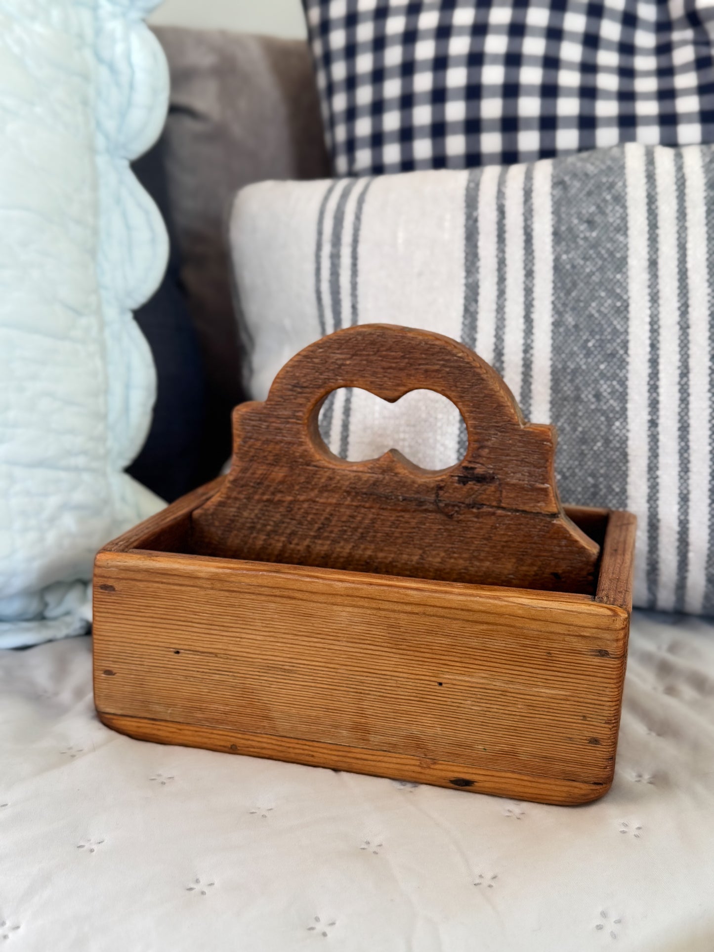 Handmade Vintage Wooden Trug with Scalloped Handle
