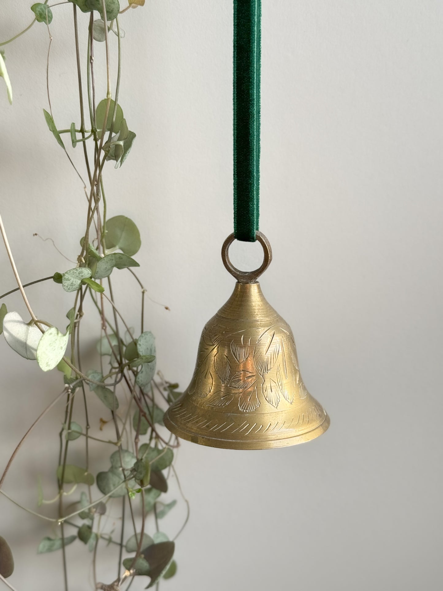 Vintage Indian Brass Etched Leaves Bell