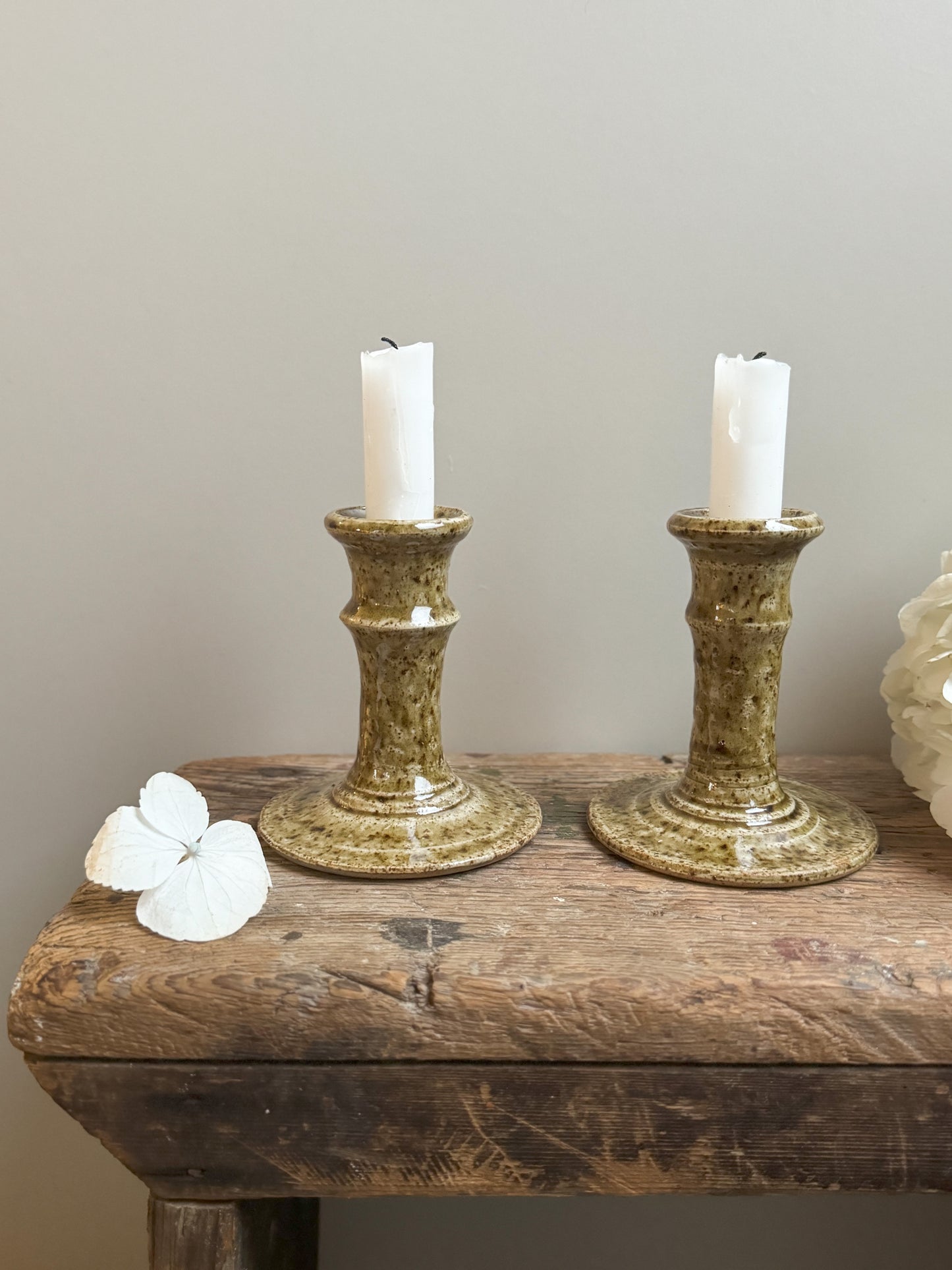Studio Pottery Speckled Candlestick Pair