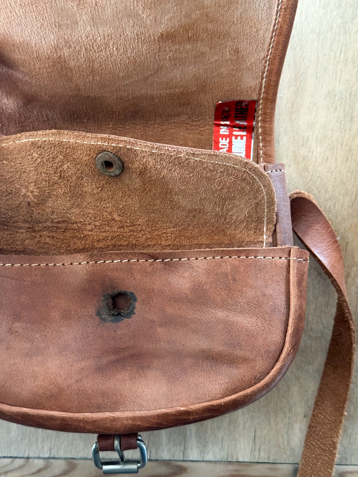 Vintage Handmade Brown Leather Mini Satchel - Made in India