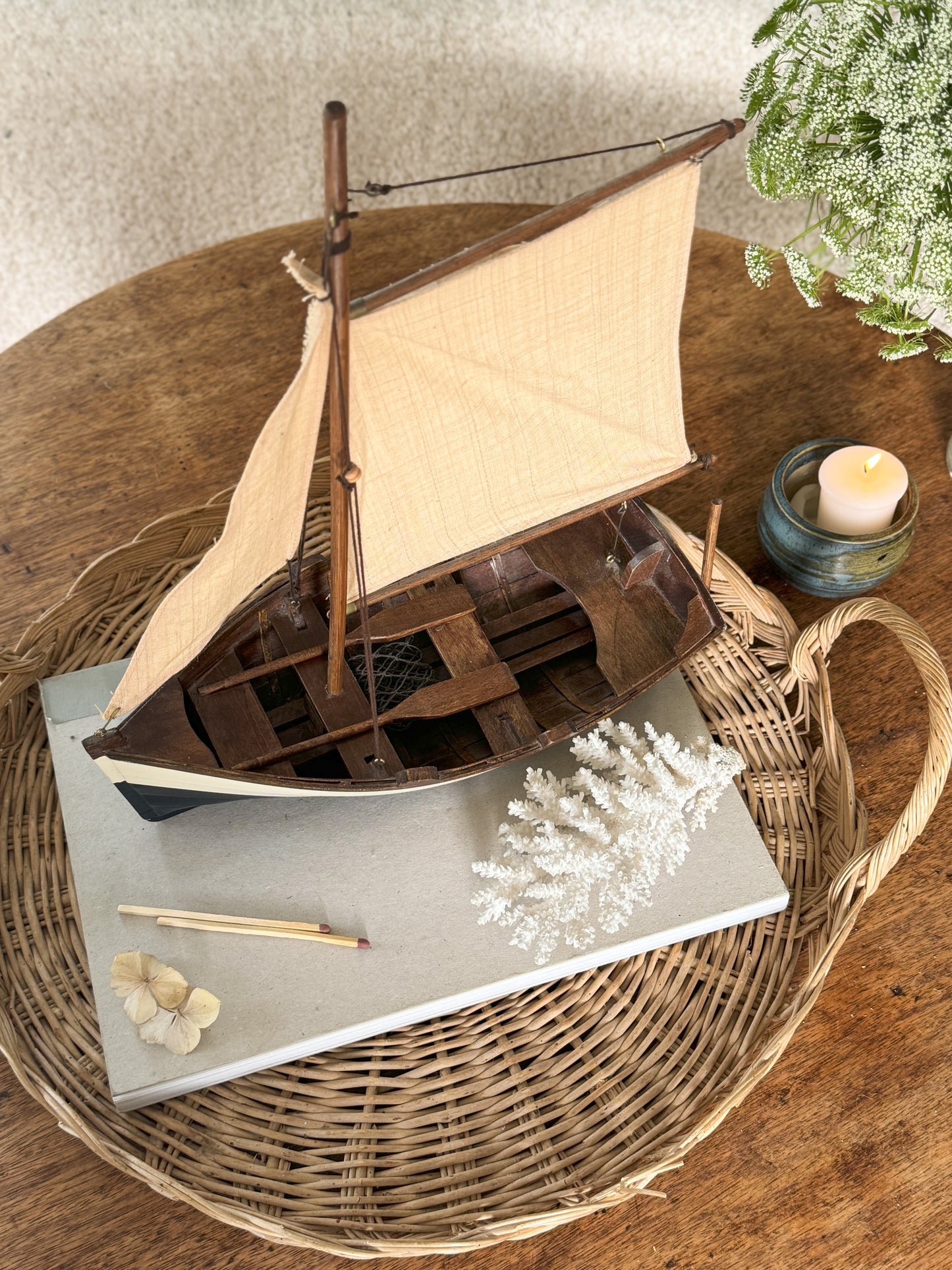Vintage Handmade Wooden Model Boat