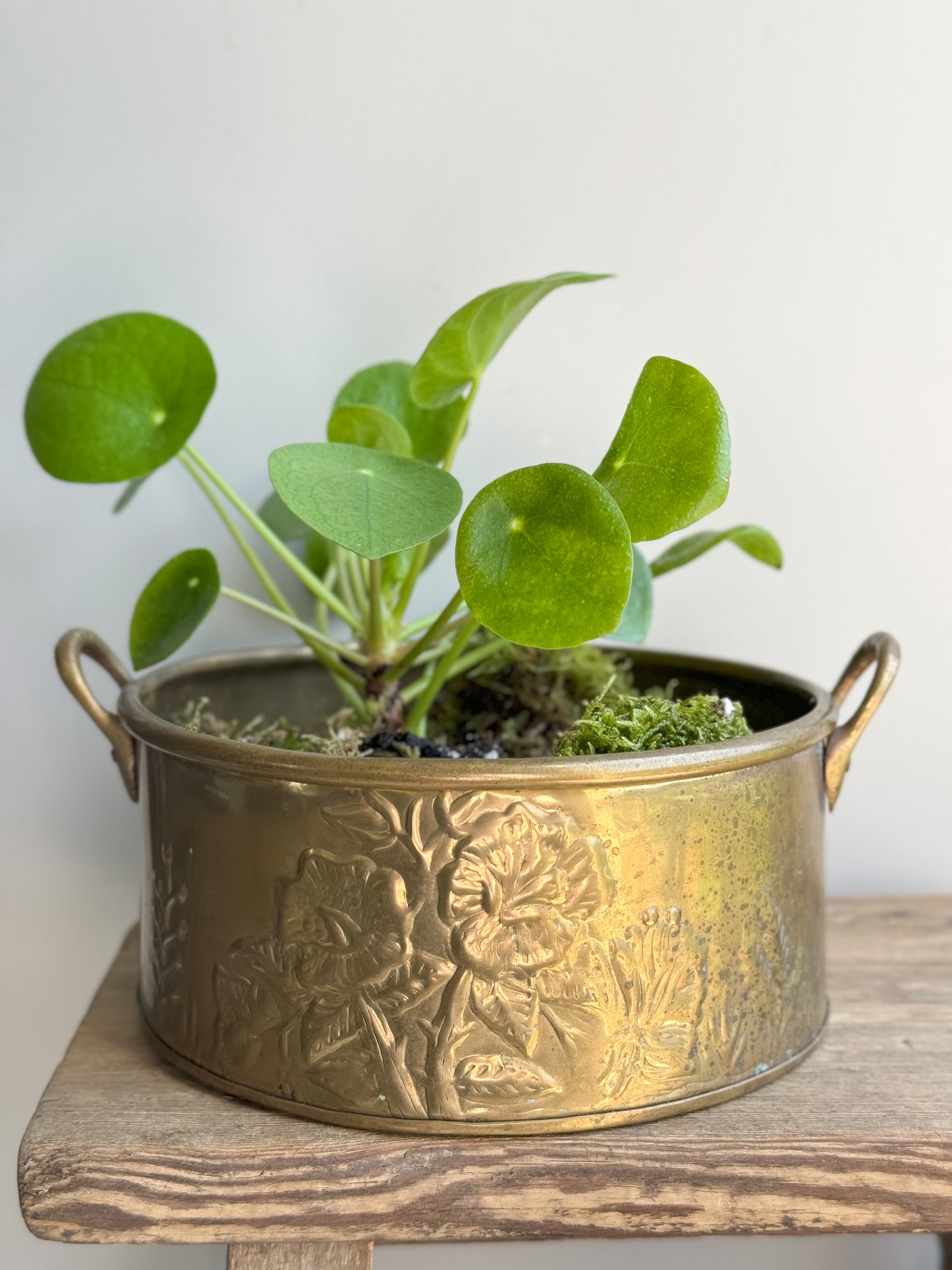 Vintage Floral Brass Planter
