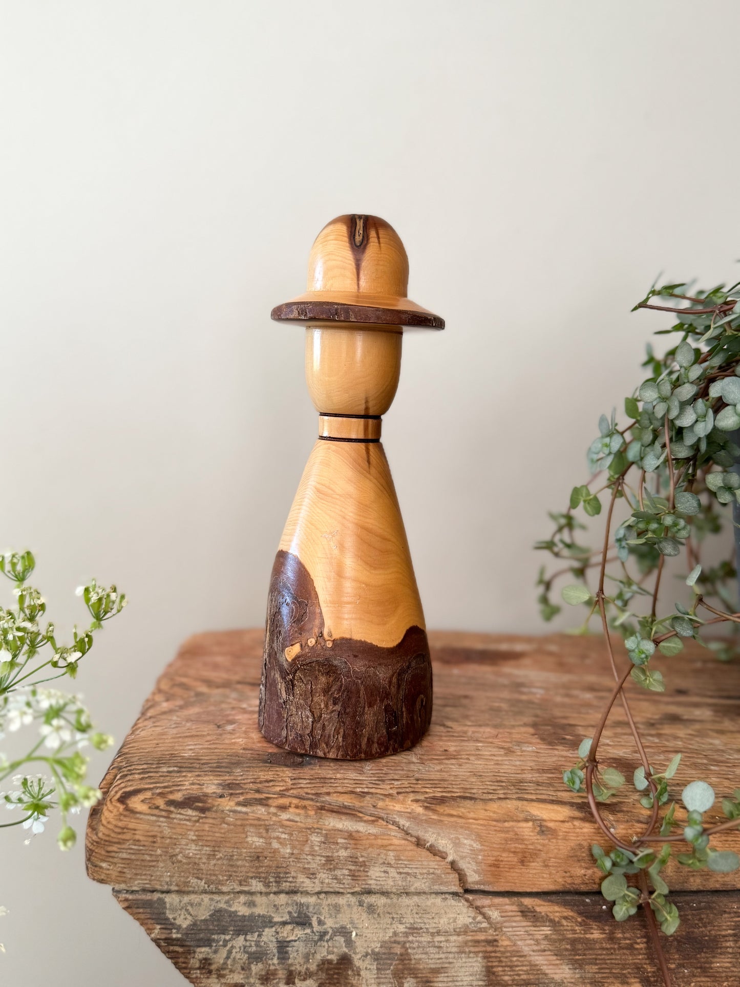 Hand-Turned Yew Wood Folk Figure by Mike Harris