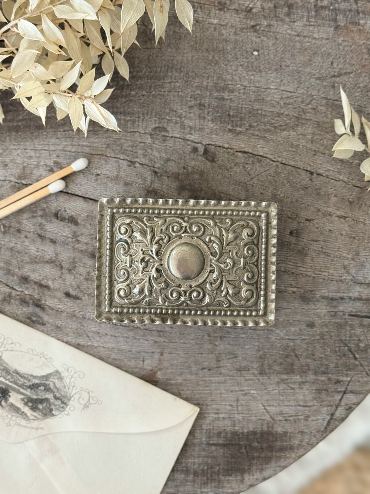 Vintage Silver Plated Embossed Match Box | Jewellery Box