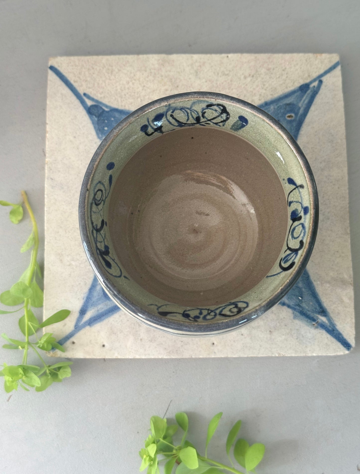 Vintage Abstract Studio Pottery Pot - Blue, Green & Speckled Grey Glaze