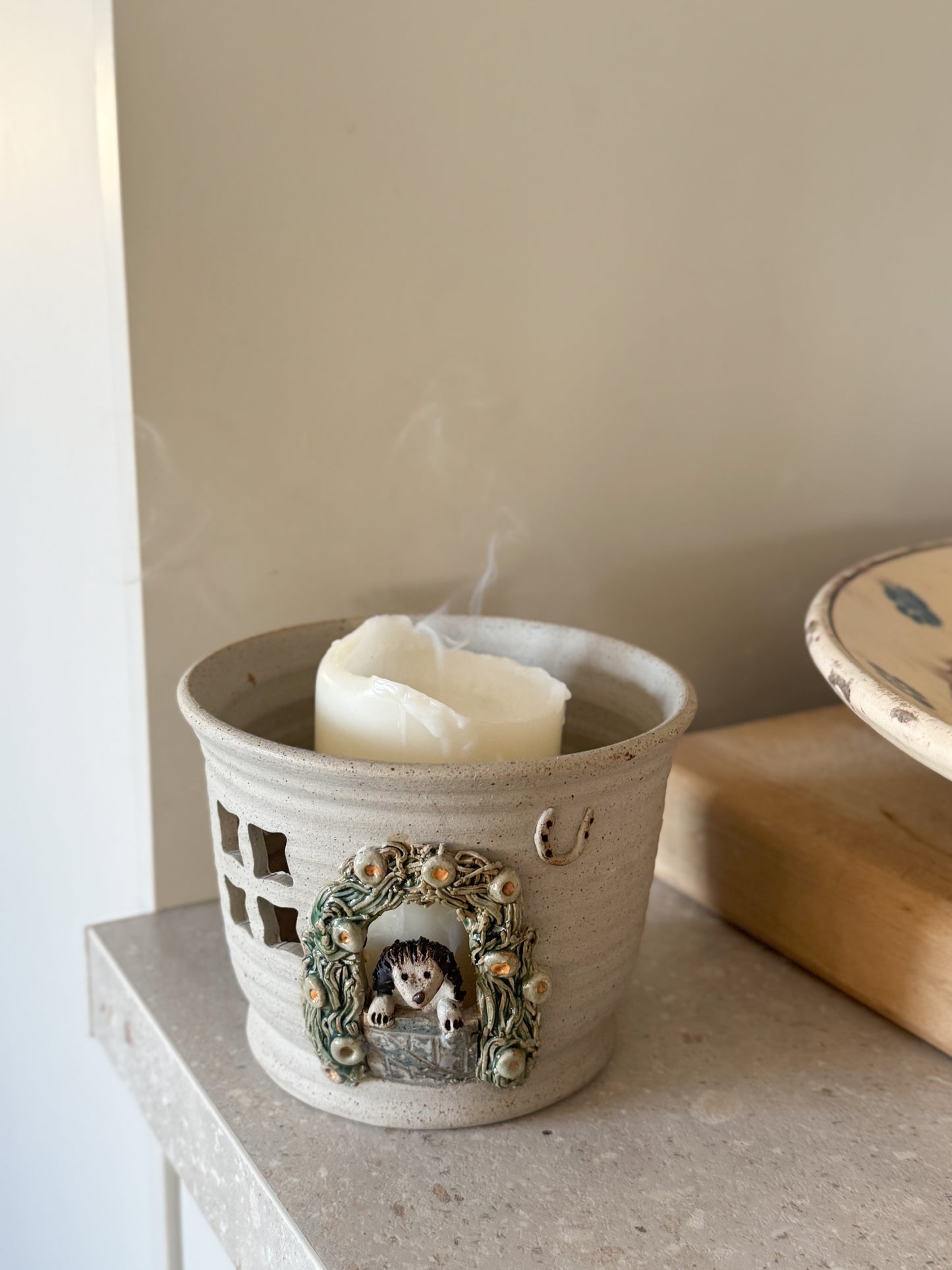 Vintage Unique Studio Pottery ‘Hedgehog’s House’ Candle Bowl