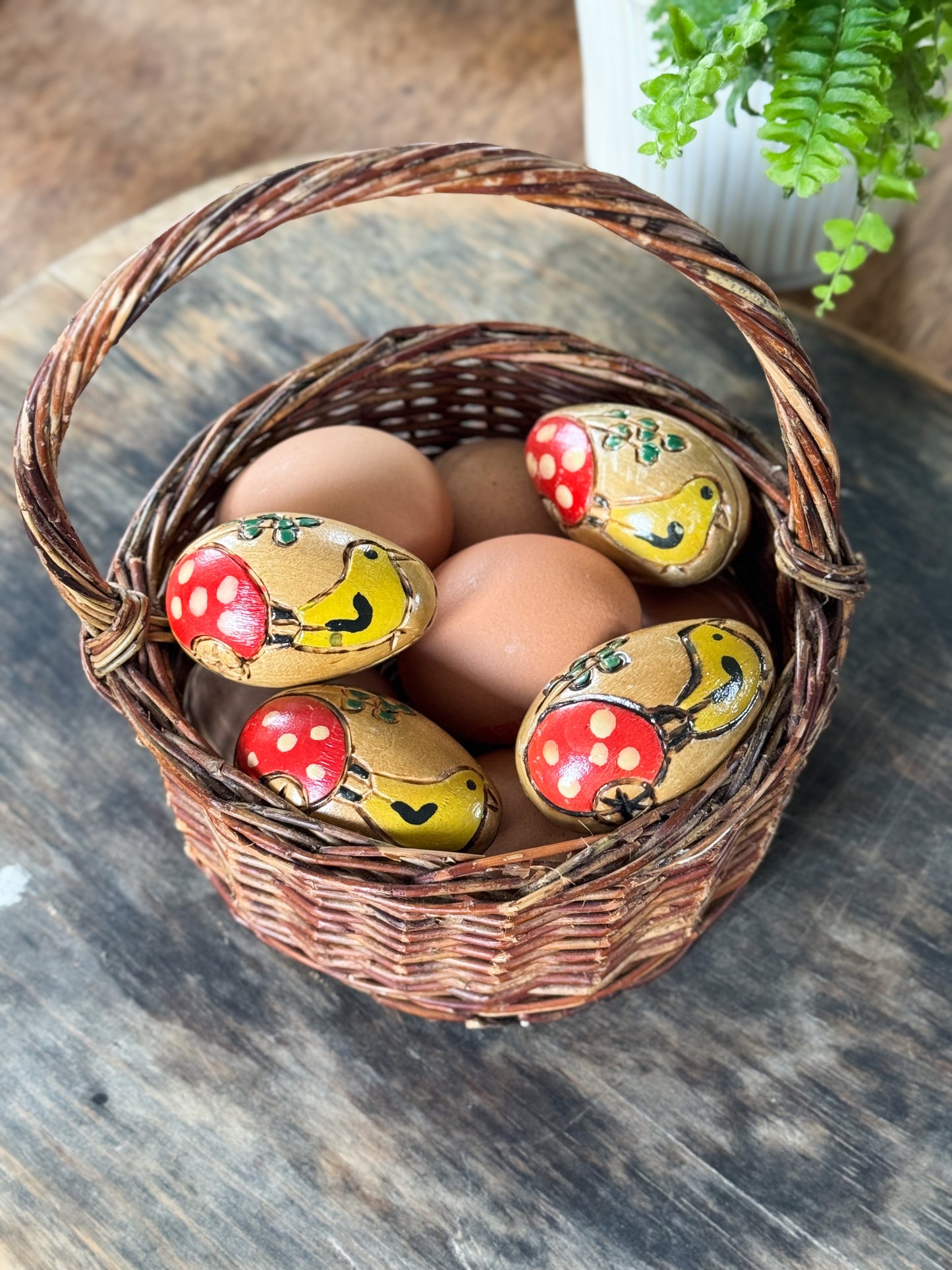 Vintage Hand-Carved Wooden ‘Baby Chick’ Easter Eggs • Set of 4