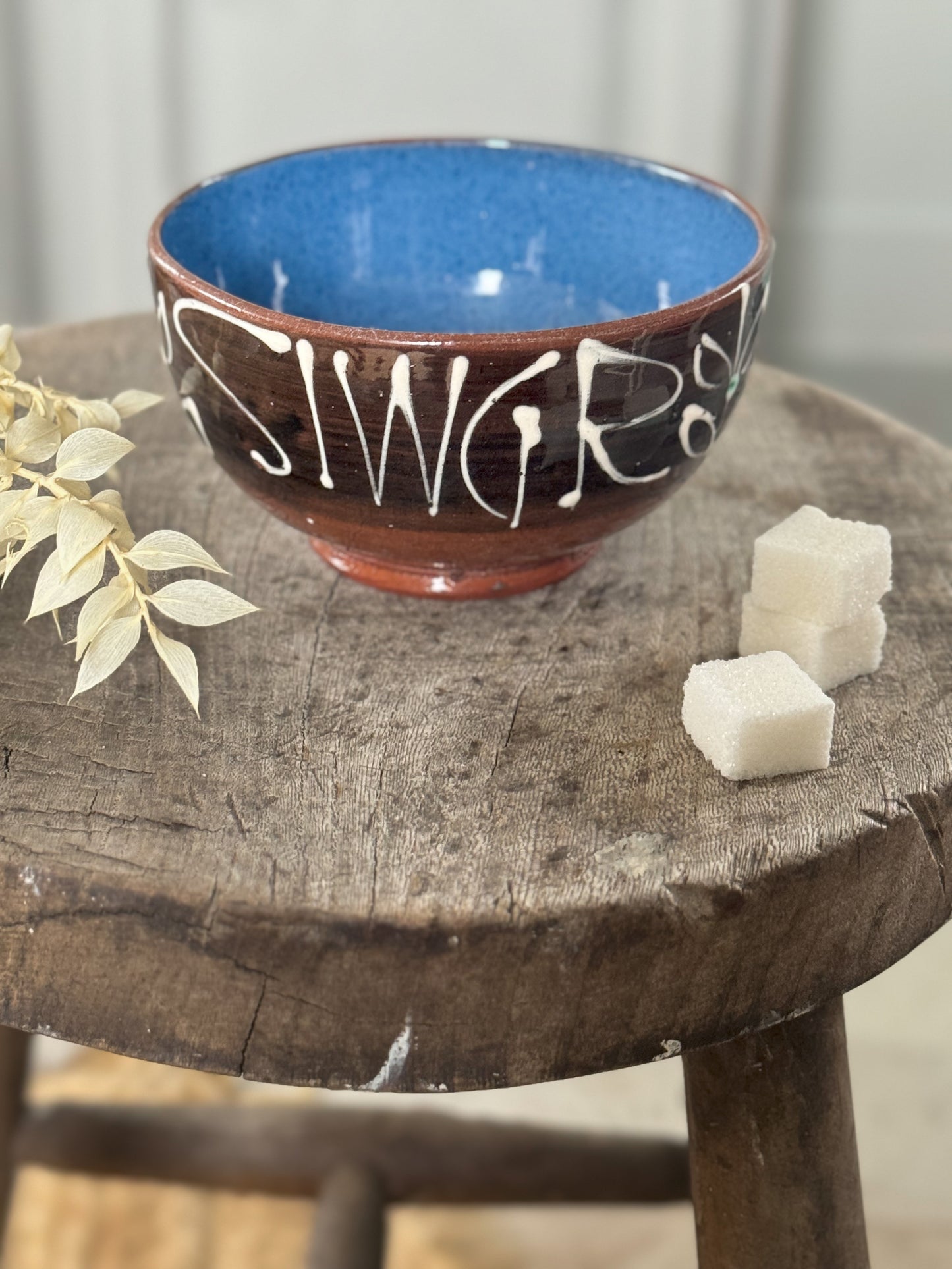 Vintage Welsh Slipware ‘Siwgr’ Sugar Bowl by Pauline Patterson, Black Mountain Pottery, Talgarth
