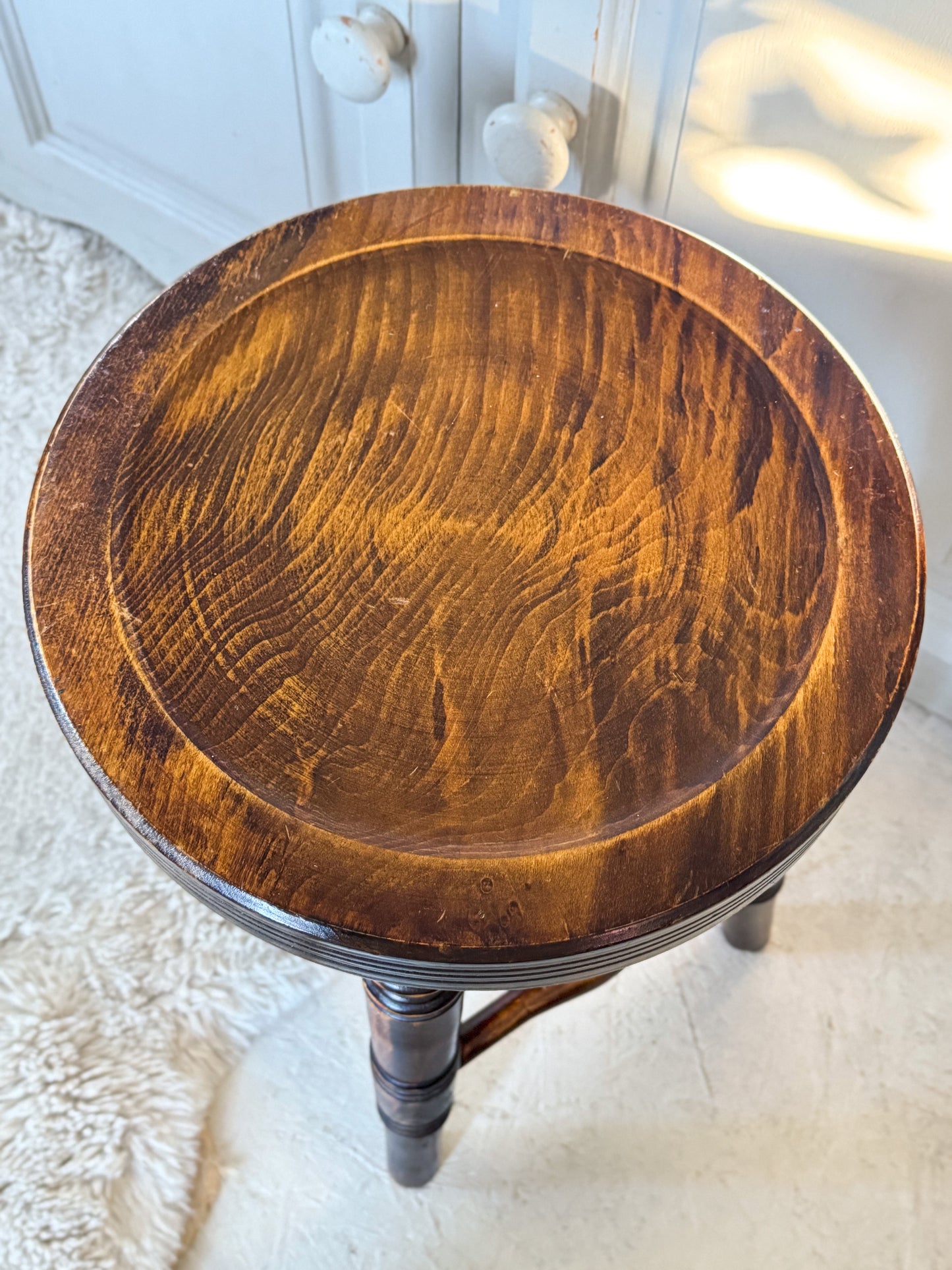 Antique 19th Century Hand-Turned Solid Oak Stool