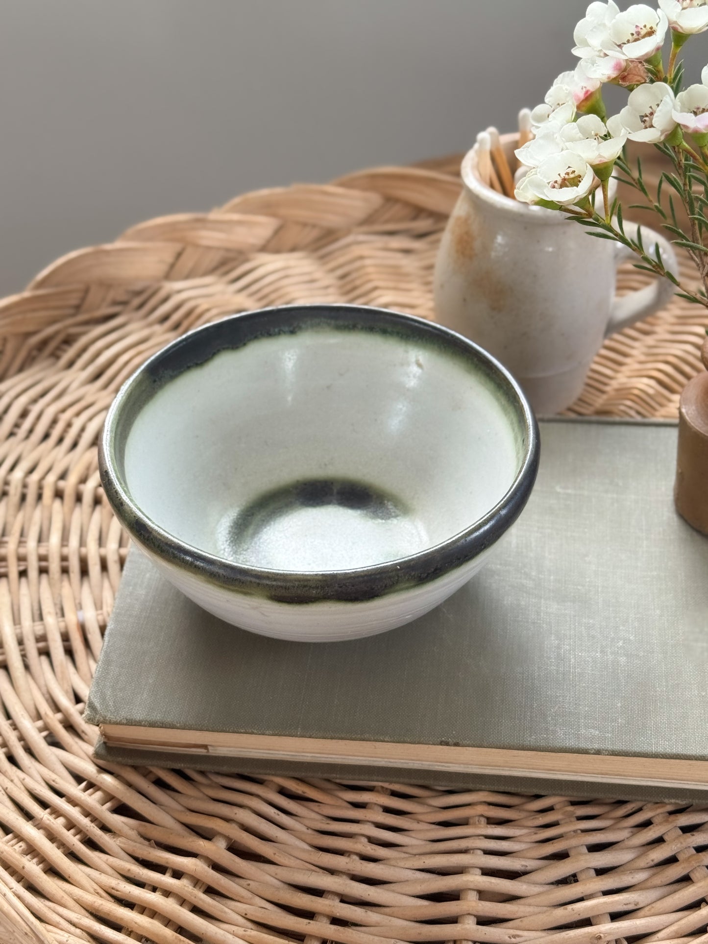 Vintage Olive Green Studio Pottery Bowl