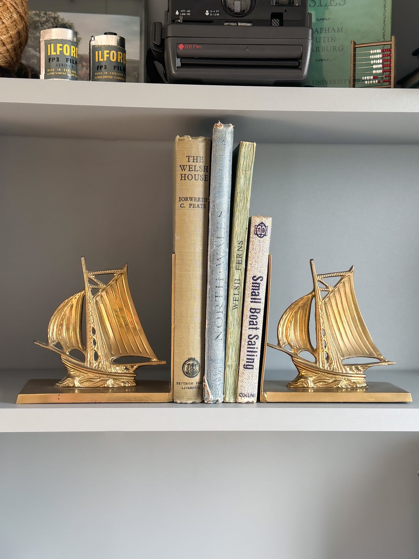 Vintage Solid Brass Sailing Ship Bookend Pair