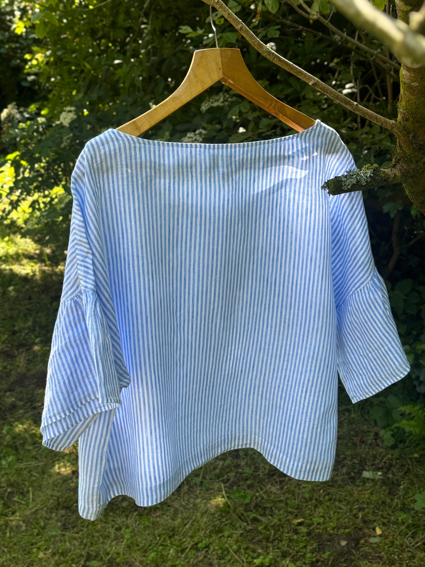 GANT Blue & White Striped Linen Top, Size 16