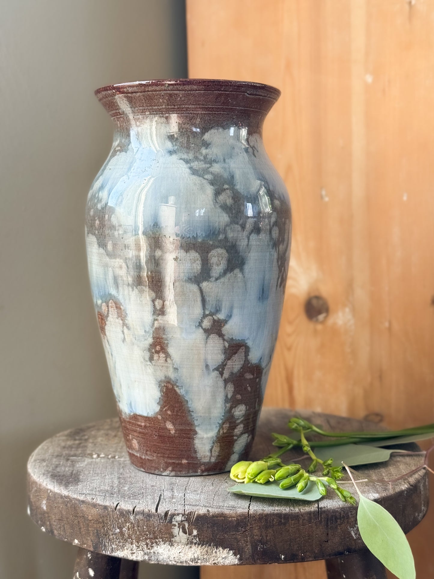 Large Ewenny Studio Pottery Blue Marbled Vase