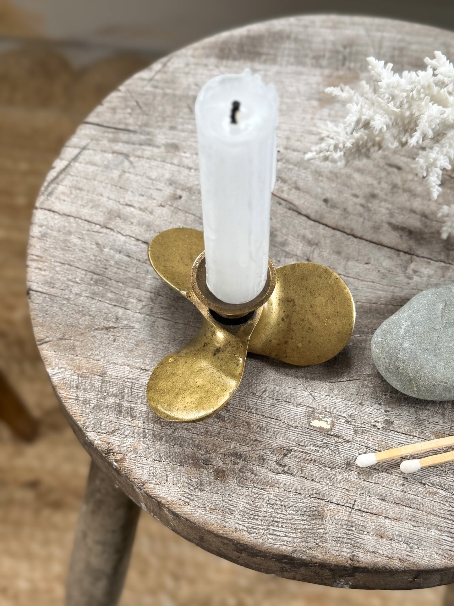 Vintage Solid Brass Nautical Ship’s Propeller Candle Holder