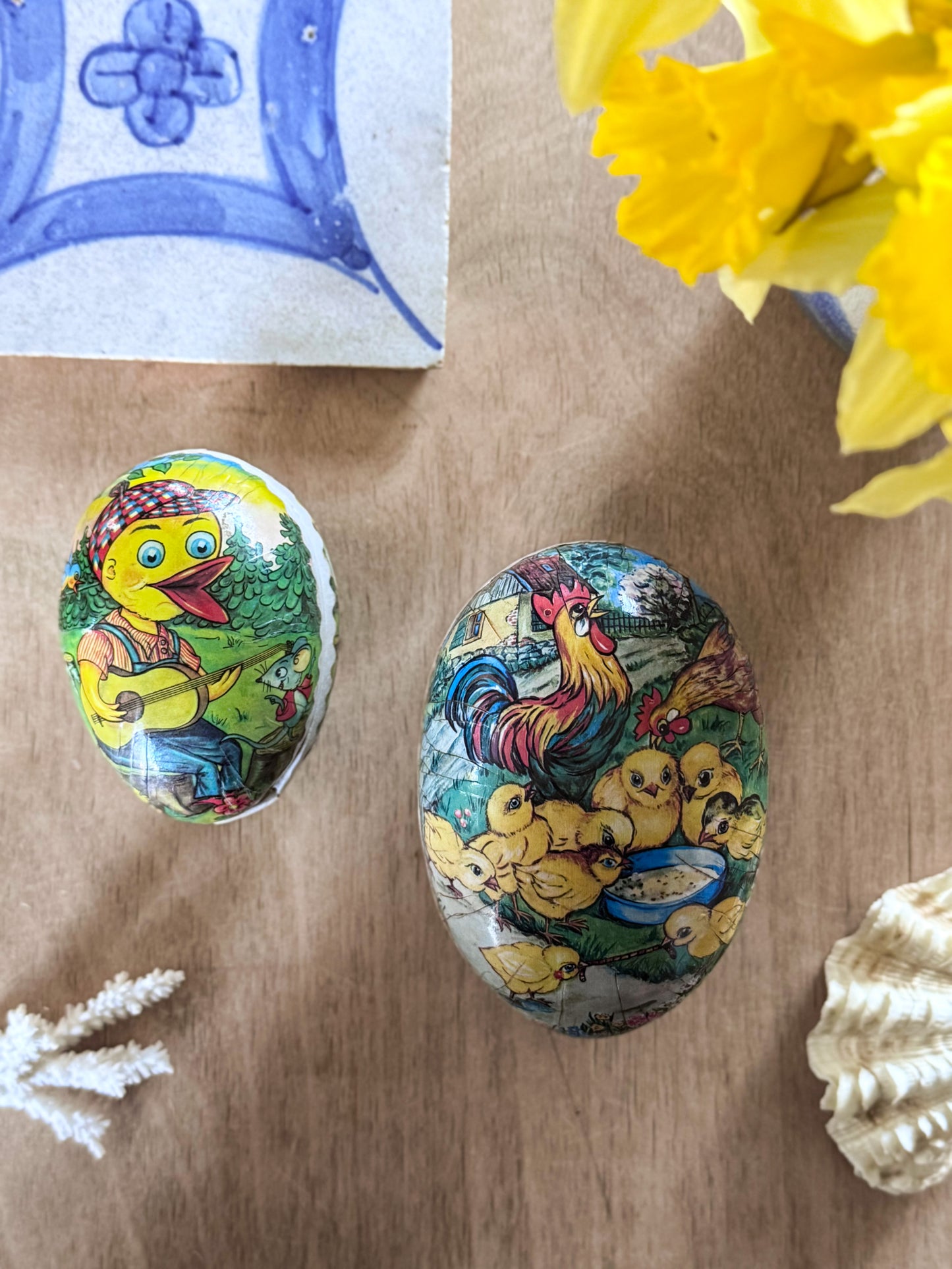 Vintage German Nesting Papier-Mâché Easter Eggs (Set of Two)