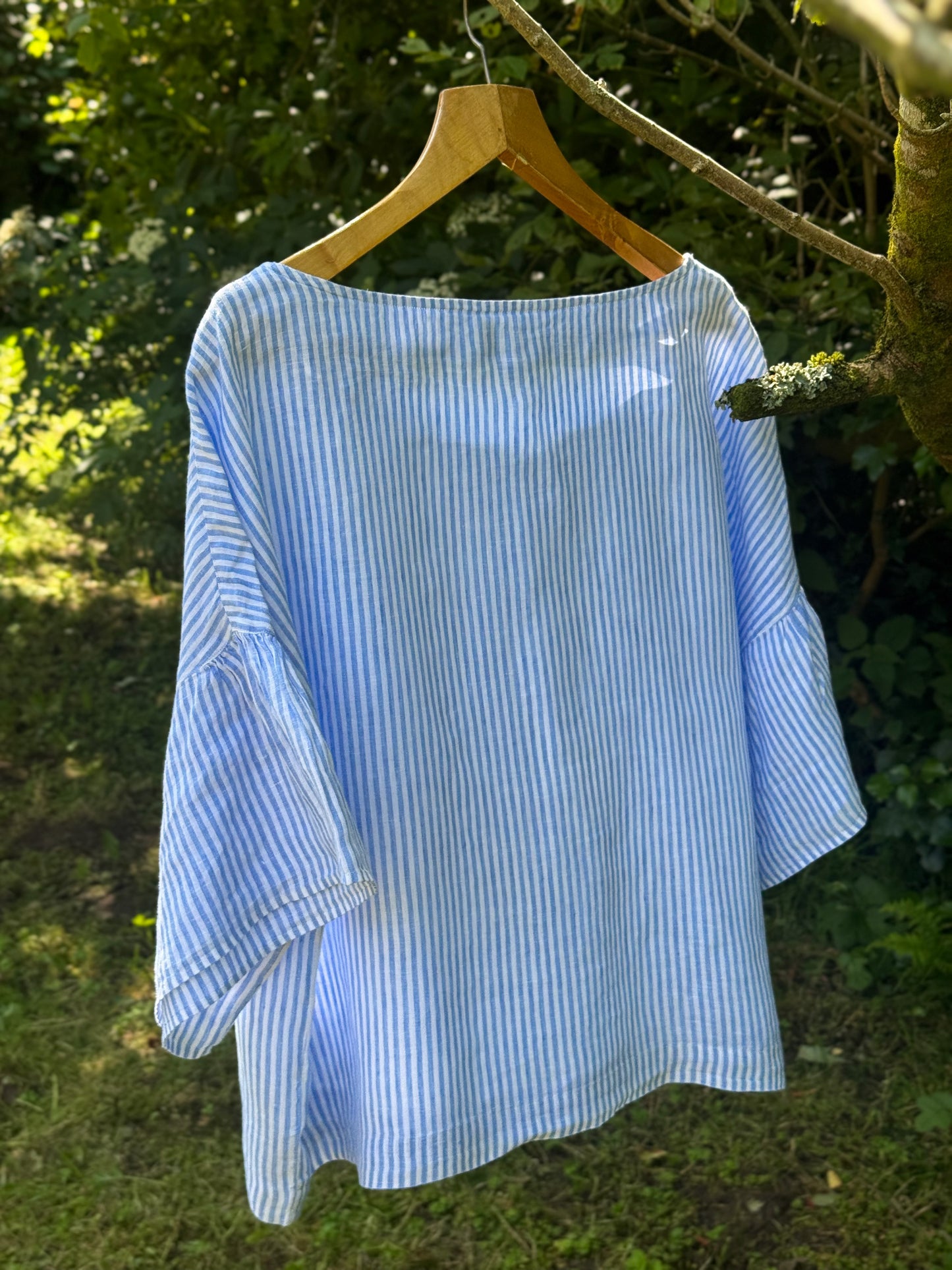 GANT Blue & White Striped Linen Top, Size 16