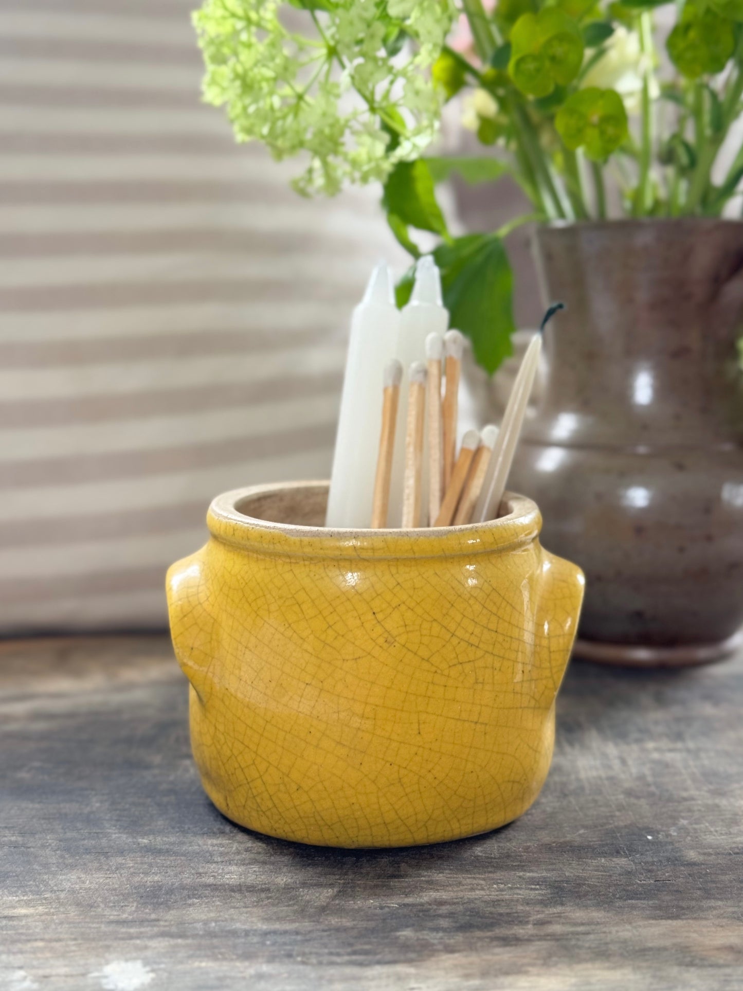 Rare Vintage French Yellow Glazed Stoneware Mustard Pot