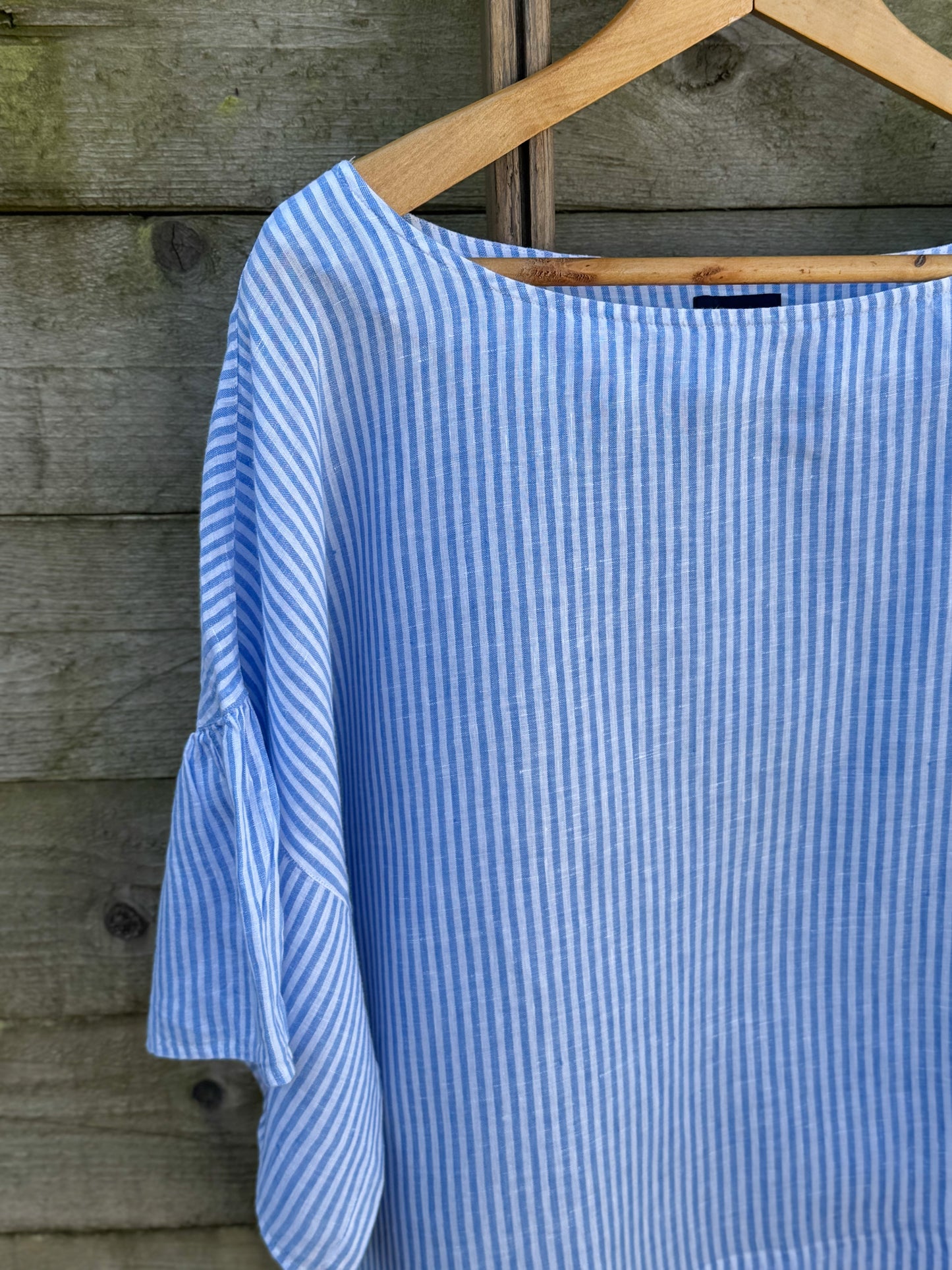GANT Blue & White Striped Linen Top, Size 16