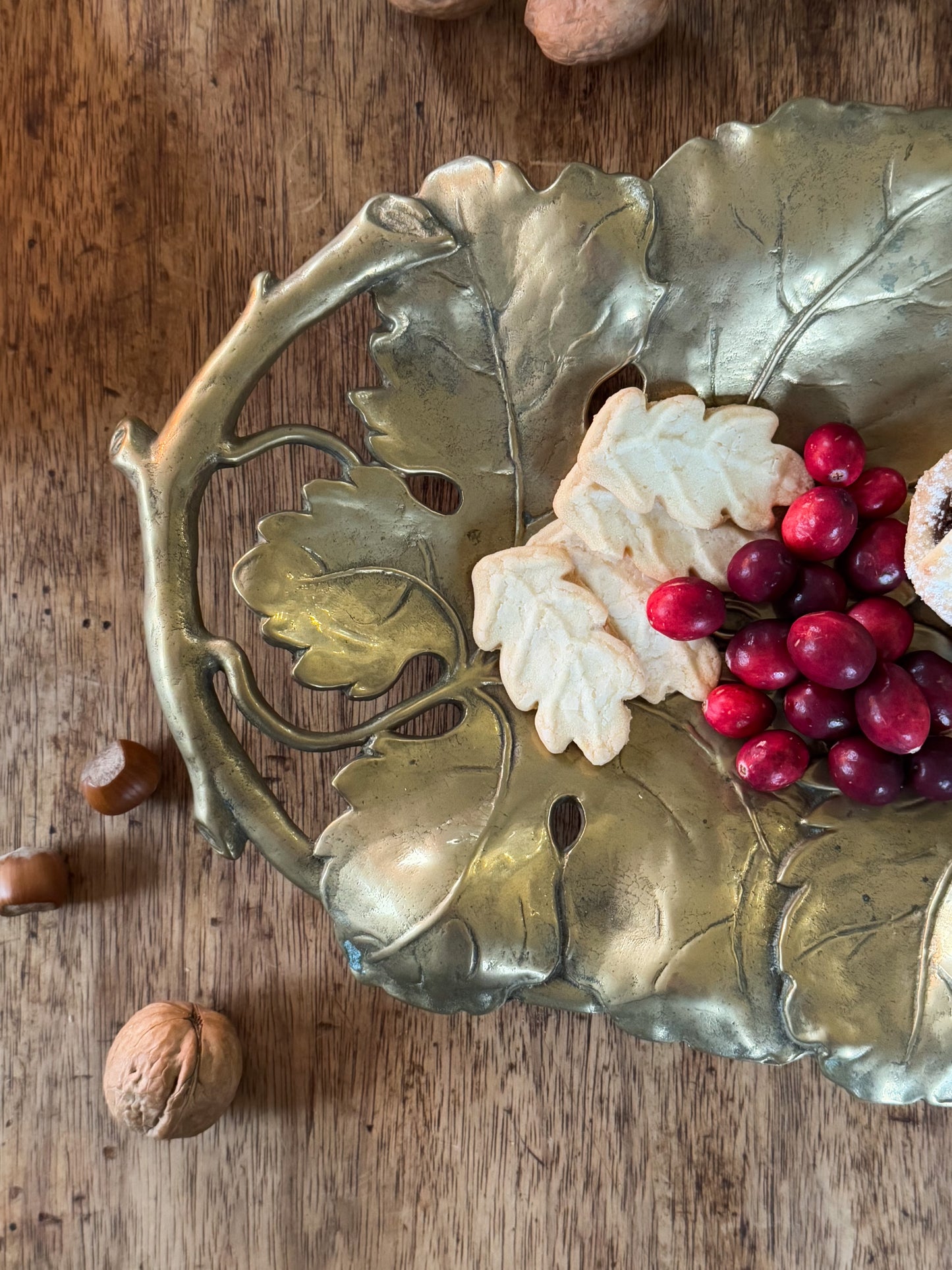 Antique Art Nouveau Solid Brass Leaf Serving Dish