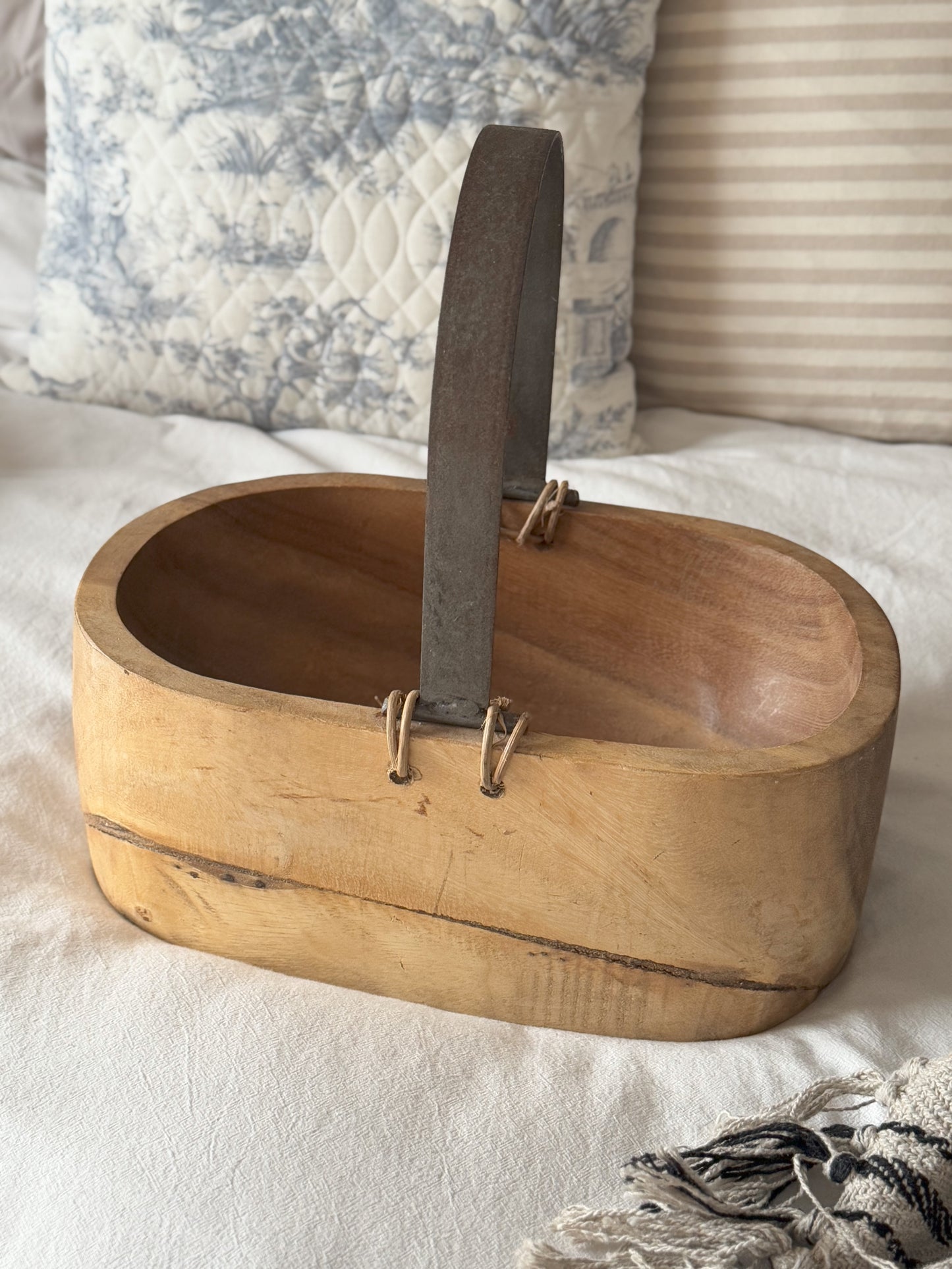 Antique Folk Art Handmade Solid Wood Foraging Basket