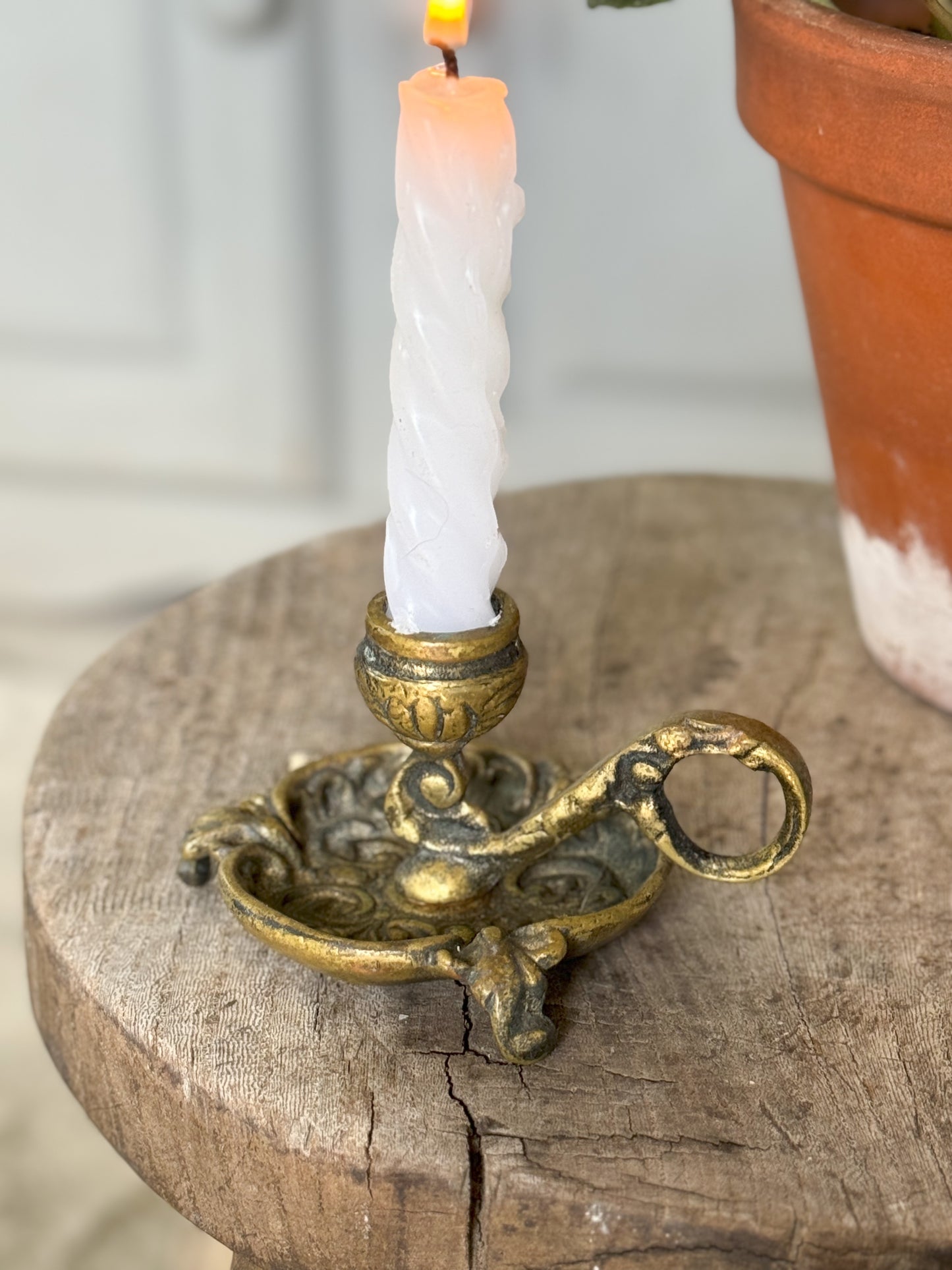Vintage Solid Brass Thistle Chamberstick