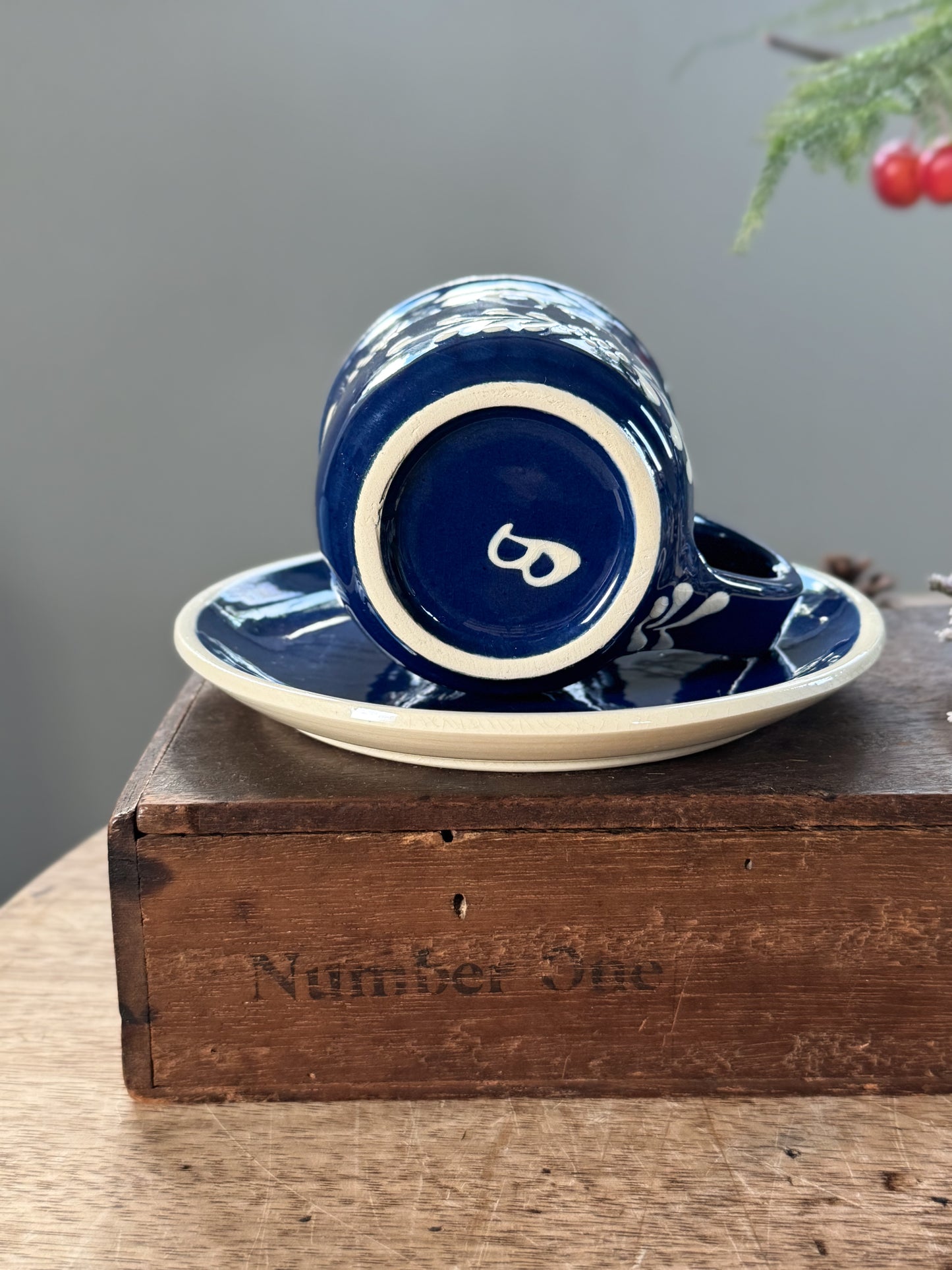 Vintage German Slipware ‘Oma’ / ‘Granny’ Mug & Saucer
